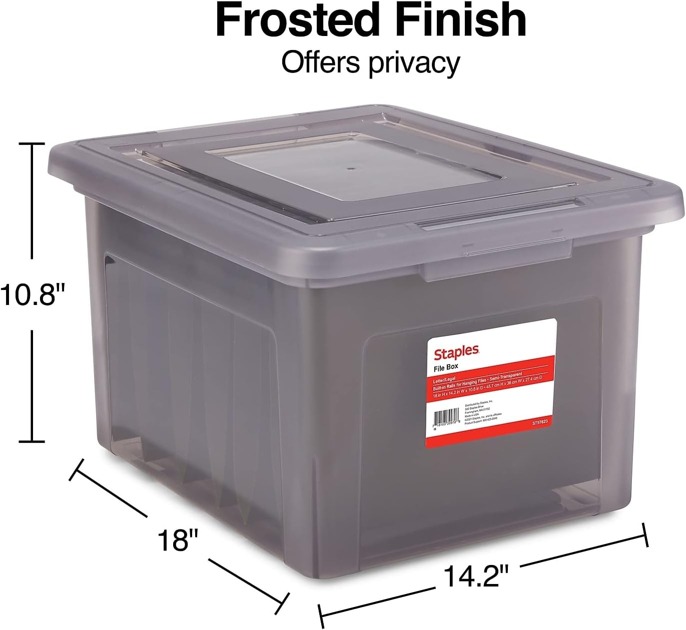 image:imageSTAPLES Hanging File Folder Box Storage Bin Organizer Snap Lid Letter amp Legal Size Documents ClearGray
