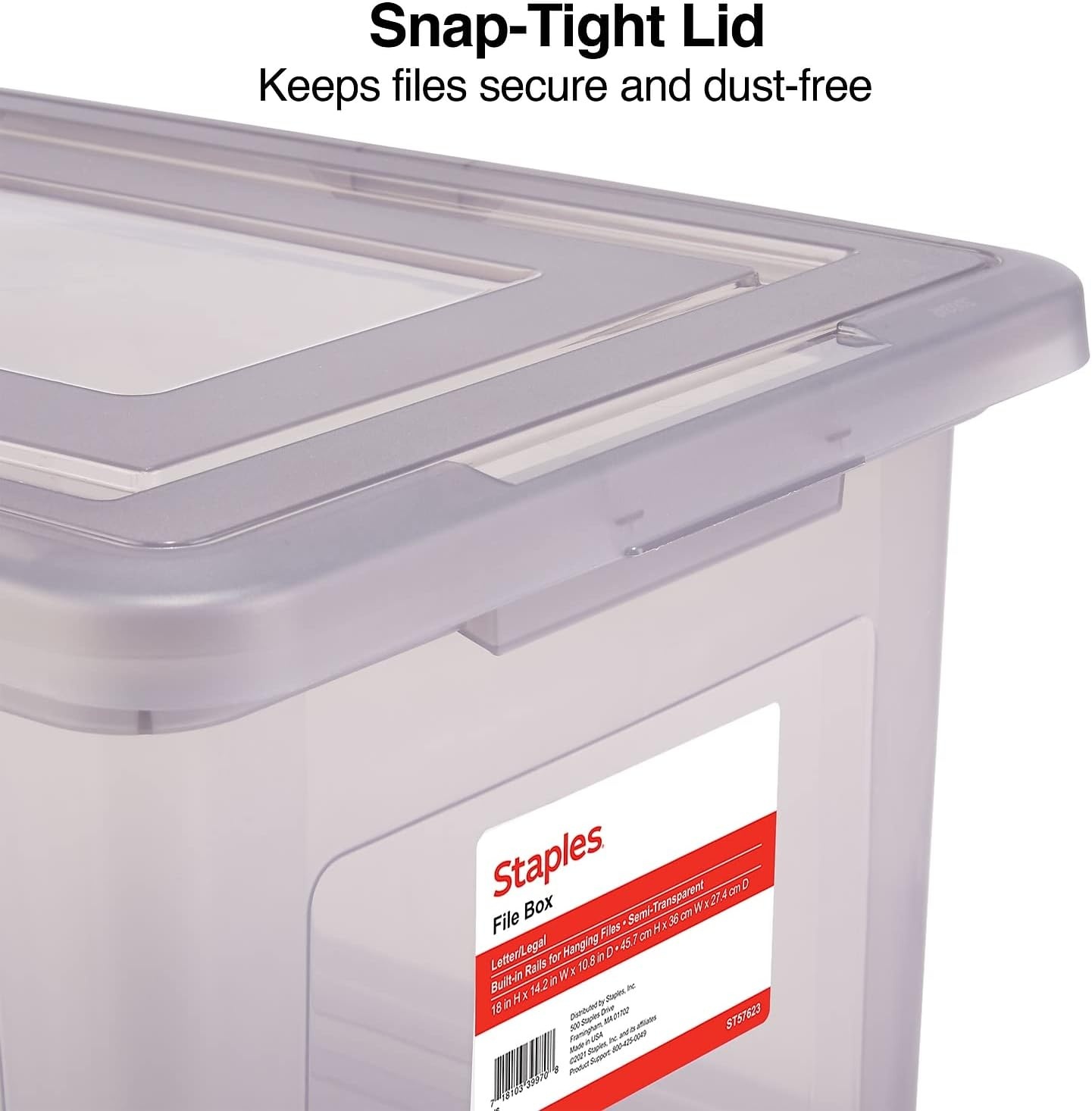image:imageSTAPLES Hanging File Folder Box Storage Bin Organizer Snap Lid Letter amp Legal Size Documents ClearGray