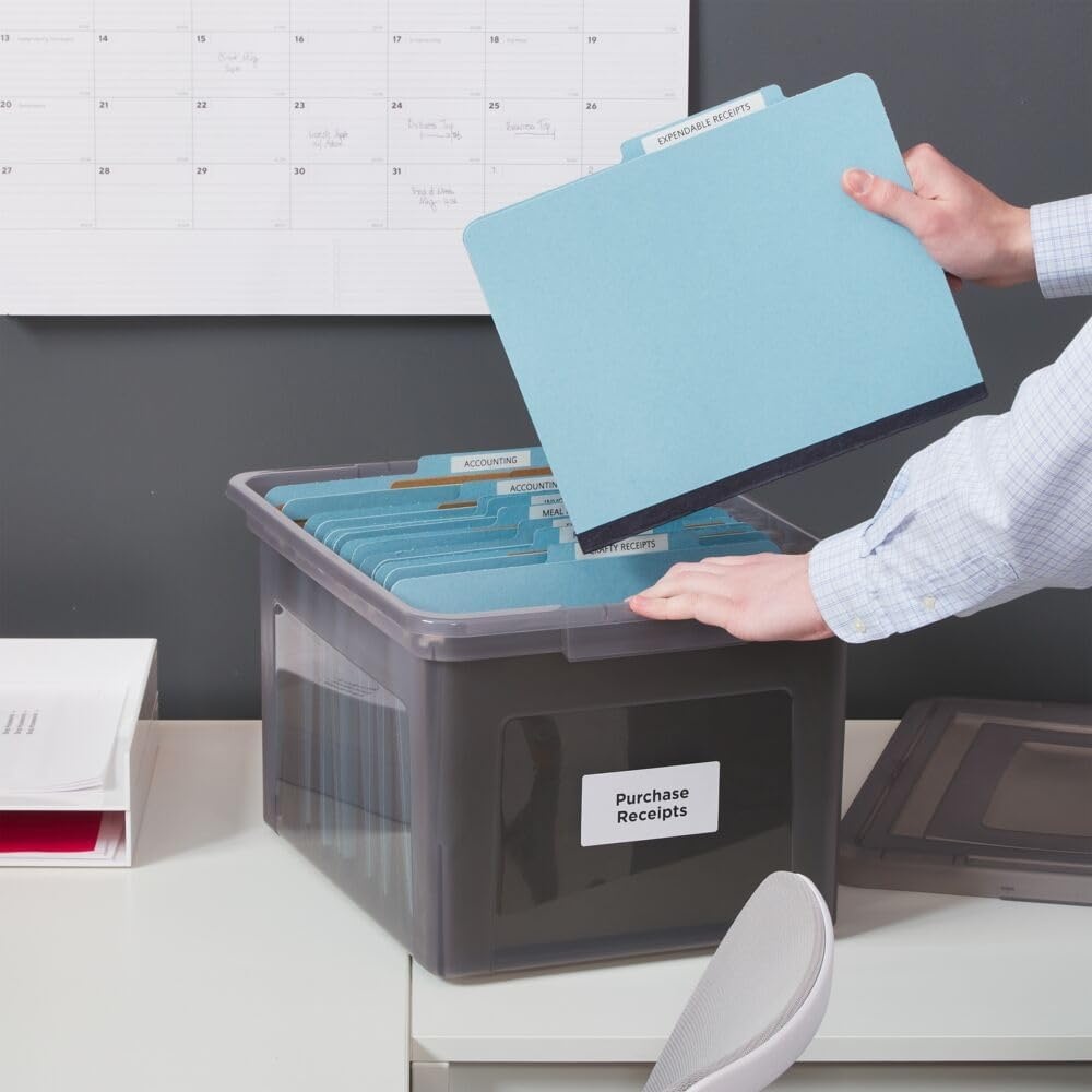 image:imageSTAPLES Hanging File Folder Box Storage Bin Organizer Snap Lid Letter amp Legal Size Documents ClearGray
