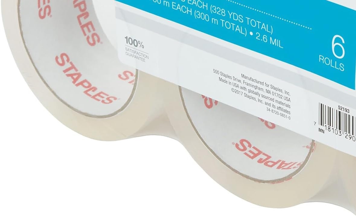 image:imageSTAPLES HeavyDuty Shipping Packing Tape 188 x 546 Yards 6Rolls6 Pack