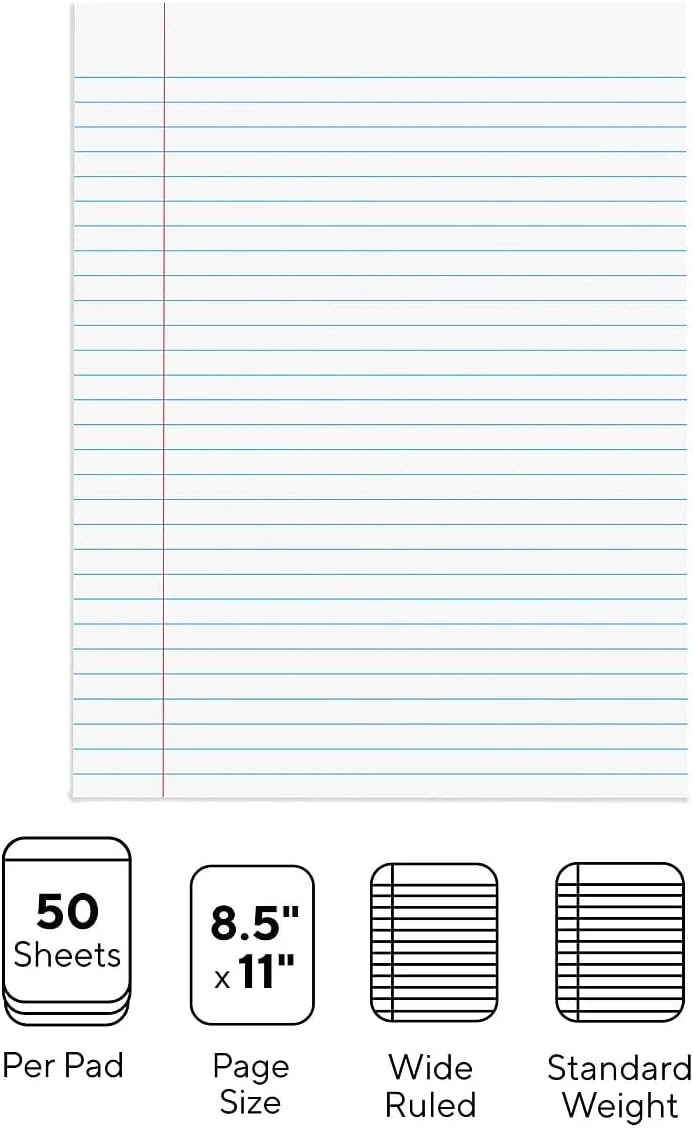 image:imageSTAPLES Legal Pads 85 x 11 Wide Ruled Perforated 50 SheetsPad 12PackScratchpad 12 Pack