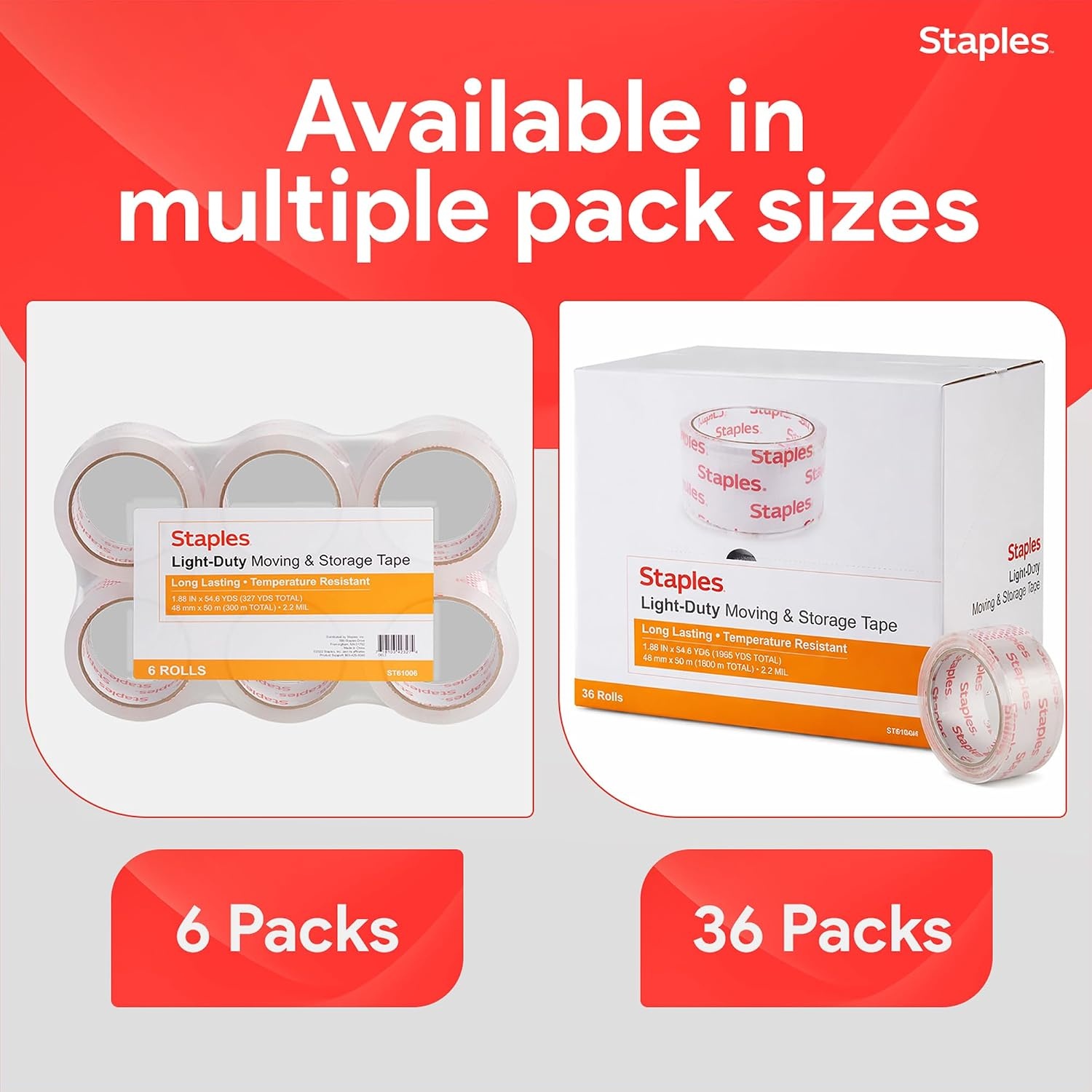 image:imageSTAPLES Lightweight Moving amp Storage Packing Tape 188 x 546 Yards 36Rolls6 Pack