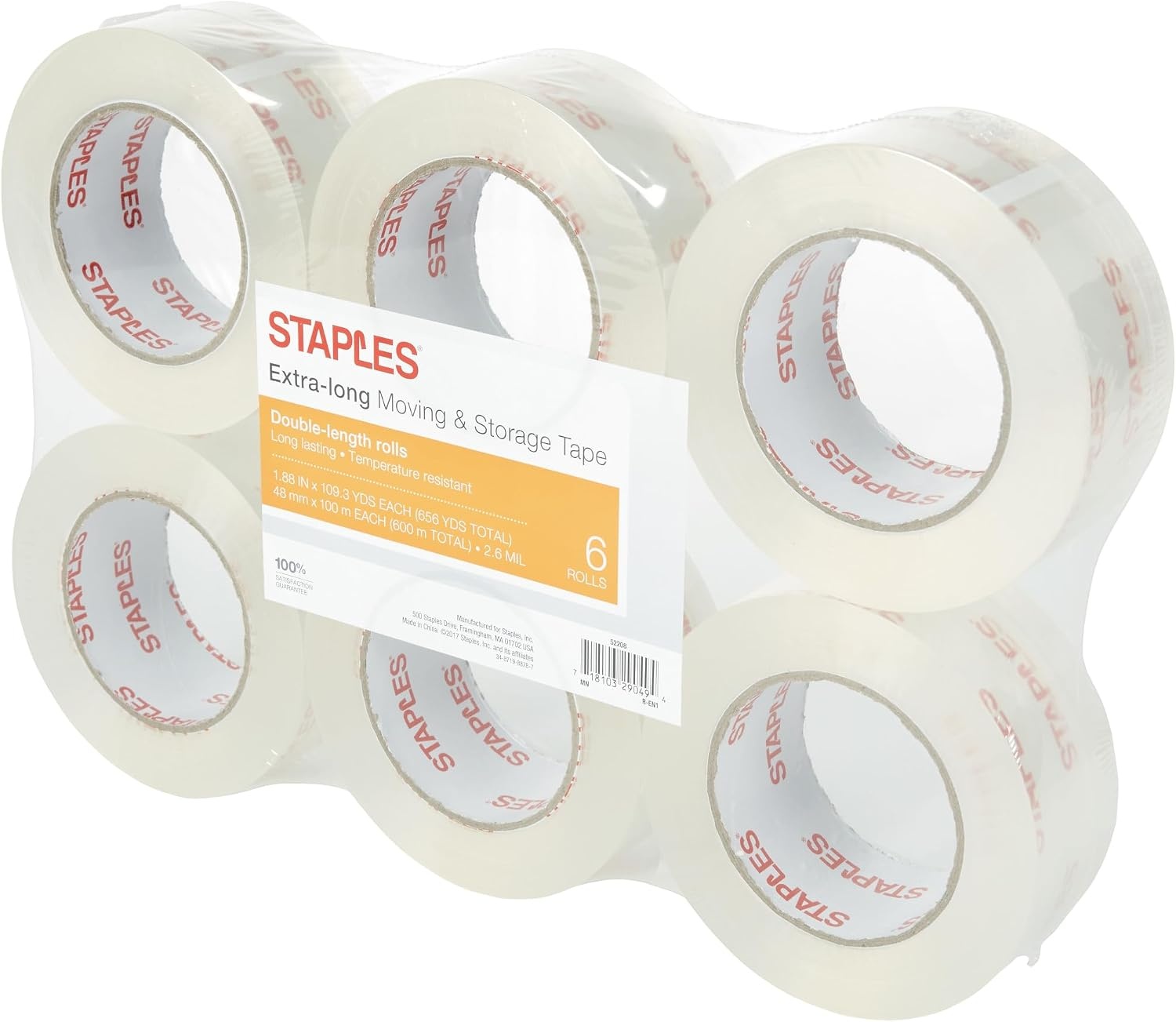 image:imageSTAPLES Moving amp Storage Packing Tape 188 x 109 Yards Clear 6Roll PackHeavy Duty