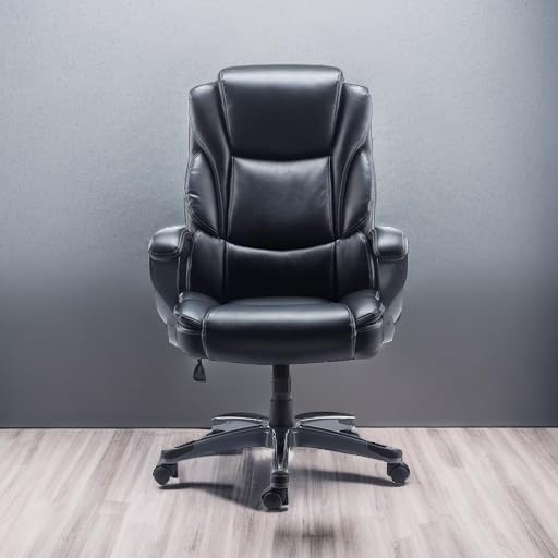 image:imageSTAPLES Sorina Bonded Leather Chair Adjustable Office Chair with Plush Padding Provides Lumbar Arm and Head Support Perfect Desk Chair for The Modern OfficeBlack