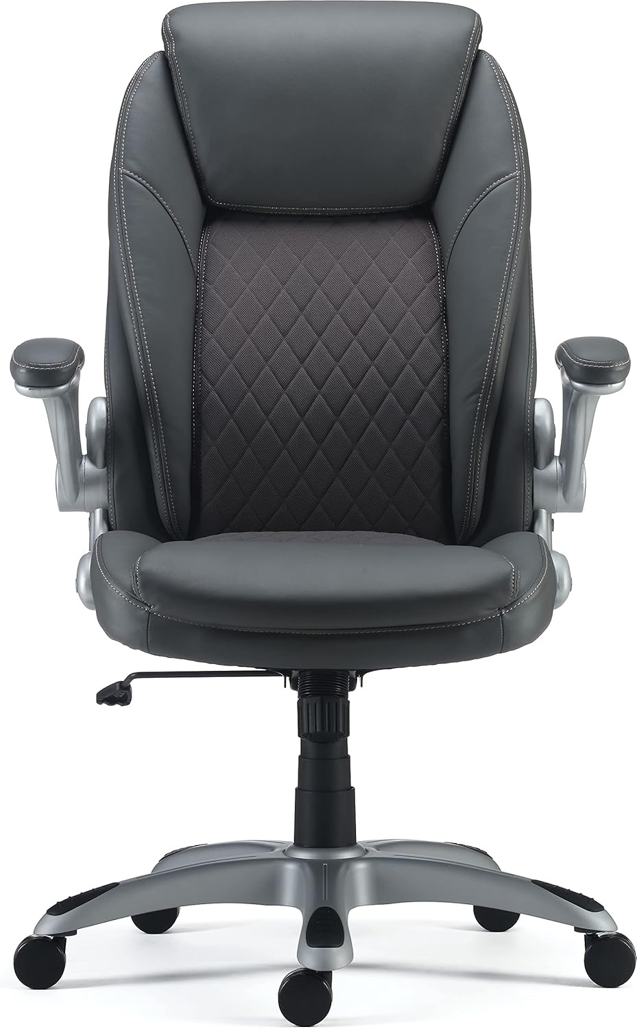 image:imageSTAPLES Sorina Bonded Leather Chair Adjustable Office Chair with Plush Padding Provides Lumbar Arm and Head Support Perfect Desk Chair for The Modern OfficeGrey