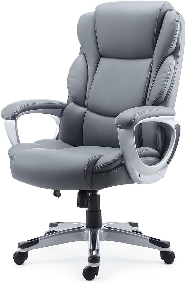 image:imageSTAPLES Sorina Bonded Leather Chair Adjustable Office Chair with Plush Padding Provides Lumbar Arm and Head Support Perfect Desk Chair for The Modern OfficeGrey