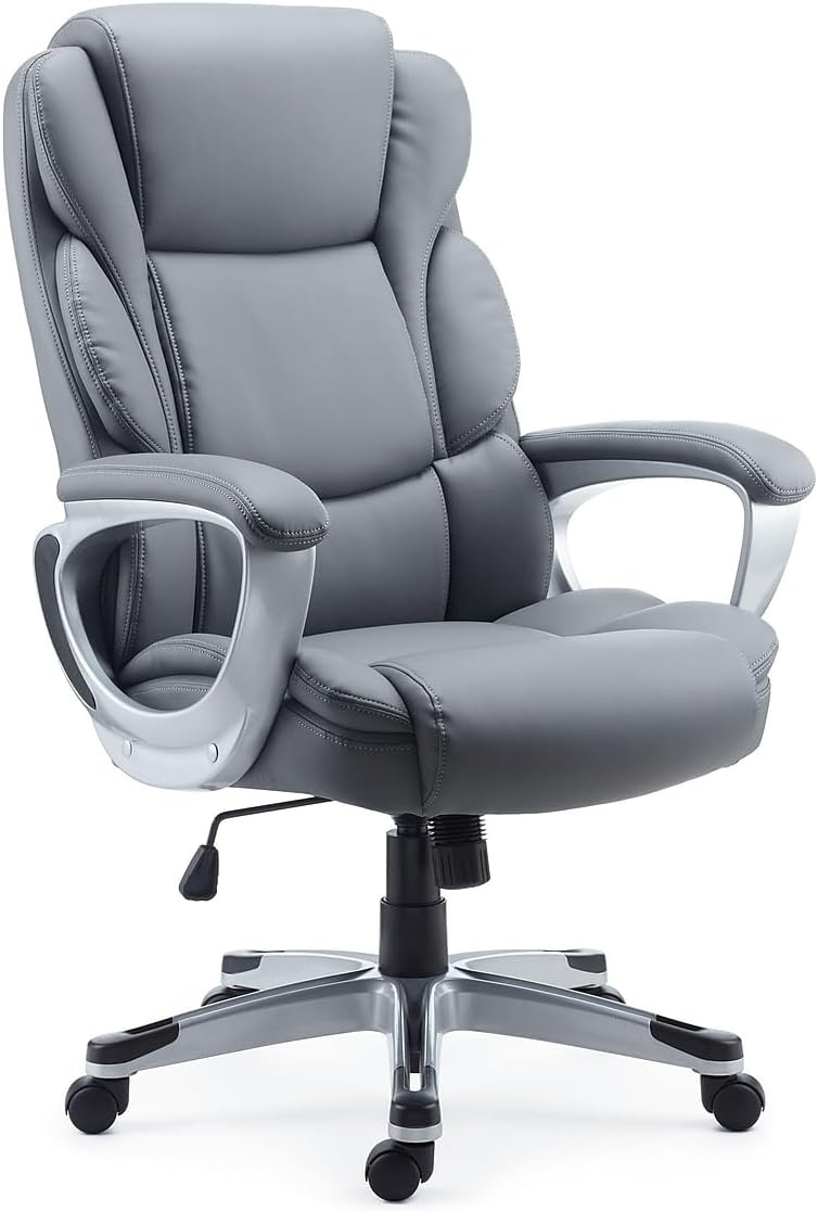 image:imageSTAPLES Sorina Bonded Leather Chair Adjustable Office Chair with Plush Padding Provides Lumbar Arm and Head Support Perfect Desk Chair for The Modern OfficeGrey