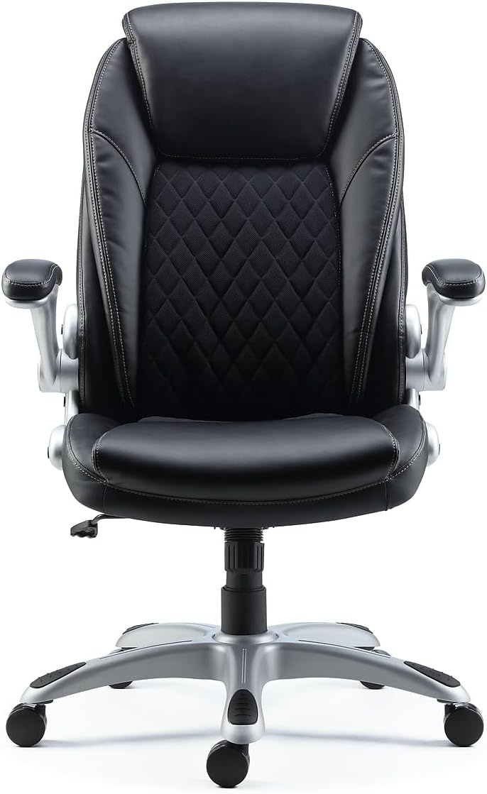 image:imageSTAPLES Sorina Bonded Leather Chair Adjustable Office Chair with Plush Padding Provides Lumbar Arm and Head Support Perfect Desk Chair for The Modern OfficeBlack