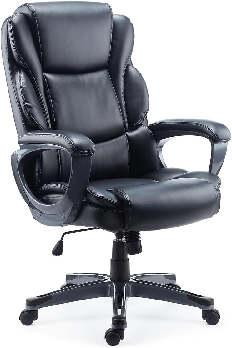 image:imageSTAPLES Sorina Bonded Leather Chair Adjustable Office Chair with Plush Padding Provides Lumbar Arm and Head Support Perfect Desk Chair for The Modern OfficeBlack