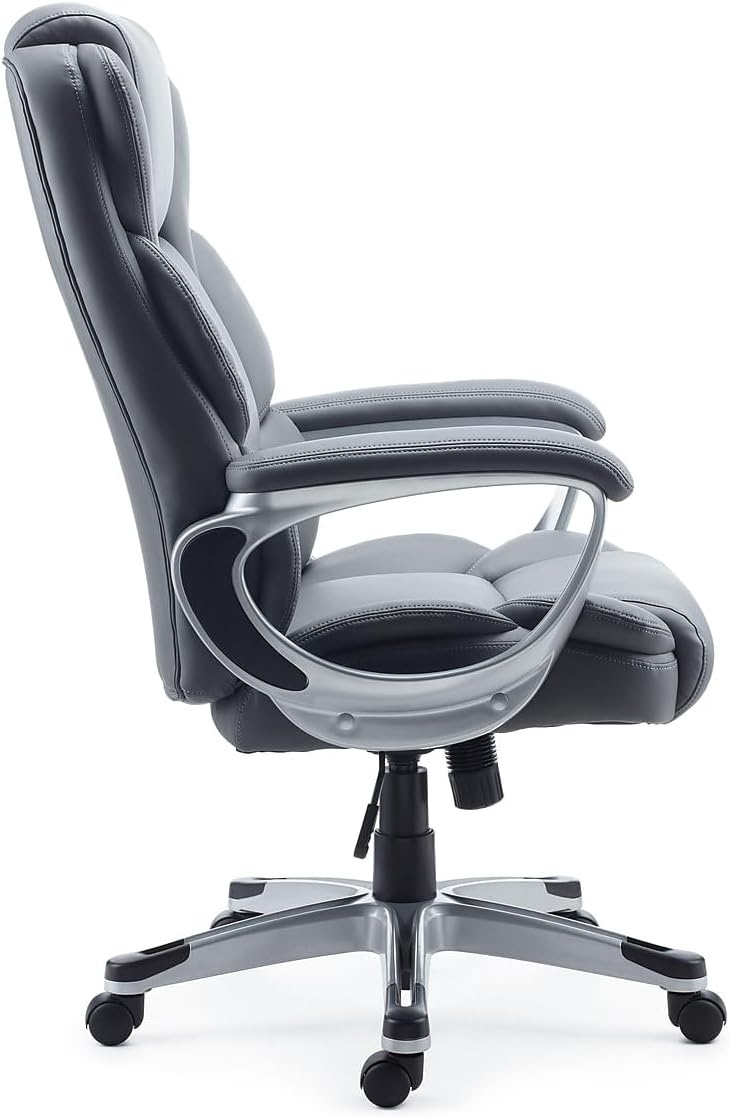 image:imageSTAPLES Sorina Bonded Leather Chair Adjustable Office Chair with Plush Padding Provides Lumbar Arm and Head Support Perfect Desk Chair for The Modern OfficeGrey
