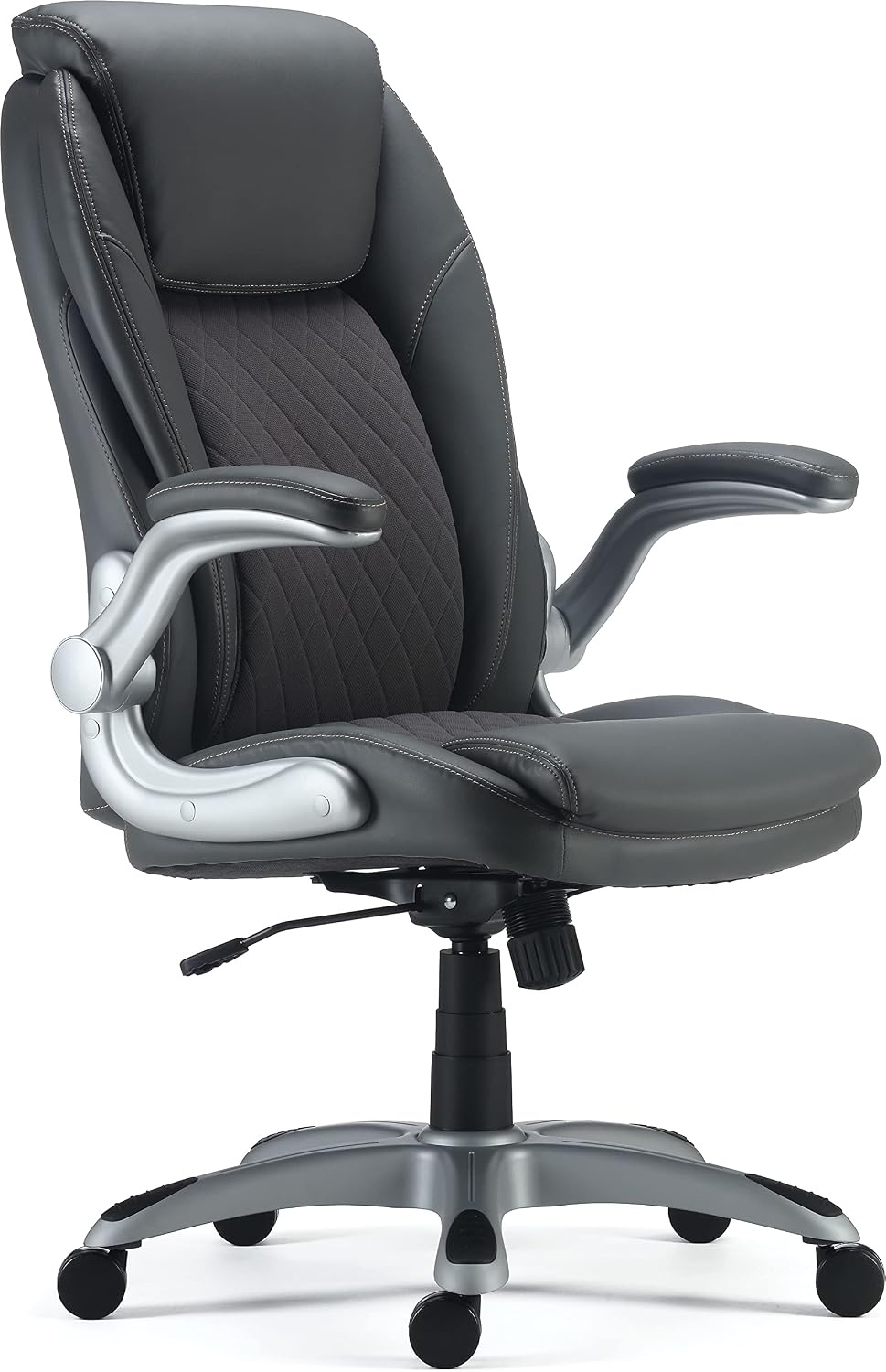 image:imageSTAPLES Sorina Bonded Leather Chair Adjustable Office Chair with Plush Padding Provides Lumbar Arm and Head Support Perfect Desk Chair for The Modern OfficeGrey