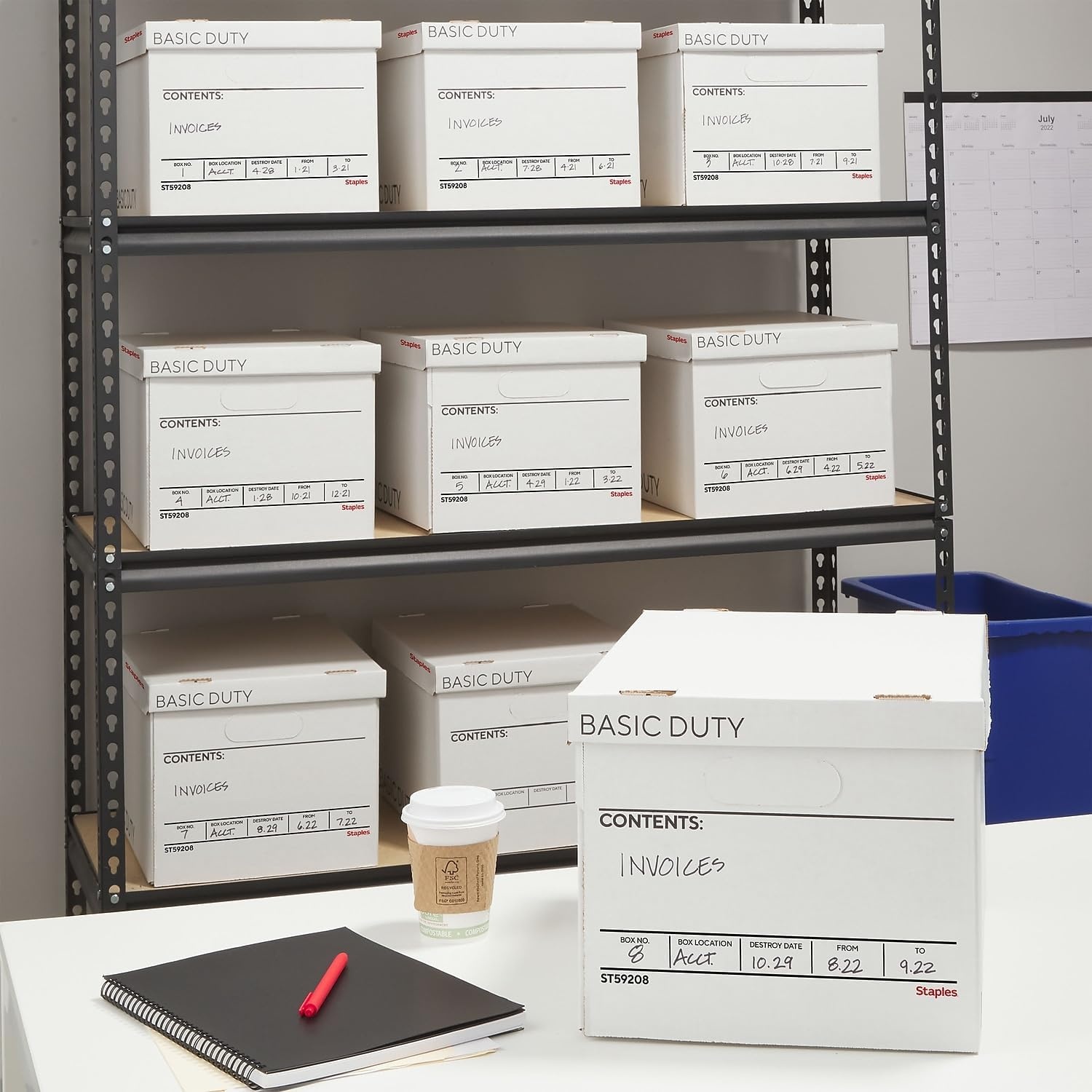 image:imageSTAPLES Storage amp Filing Box HeavyDuty with Handles amp Removable Lid Letter amp Legal Size Documents Stackable 4Pack WhiteGray10 Pack