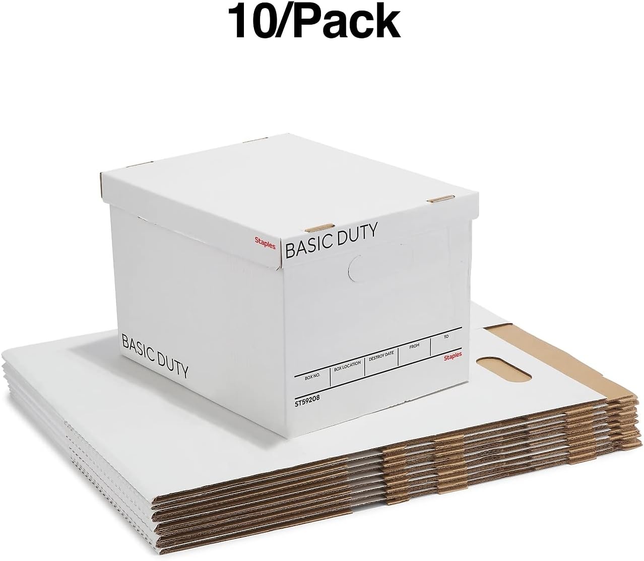 image:imageSTAPLES Storage amp Filing Box HeavyDuty with Handles amp Removable Lid Letter amp Legal Size Documents Stackable 4Pack WhiteGray10 Pack