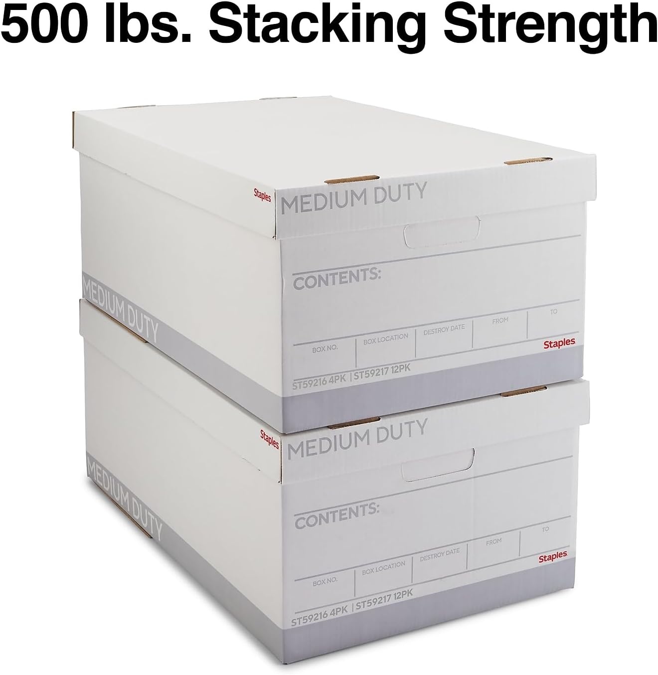 image:imageSTAPLES Storage amp Filing Box HeavyDuty with Handles amp Removable Lid Letter amp Legal Size Documents Stackable 4Pack WhiteGray4 Pack