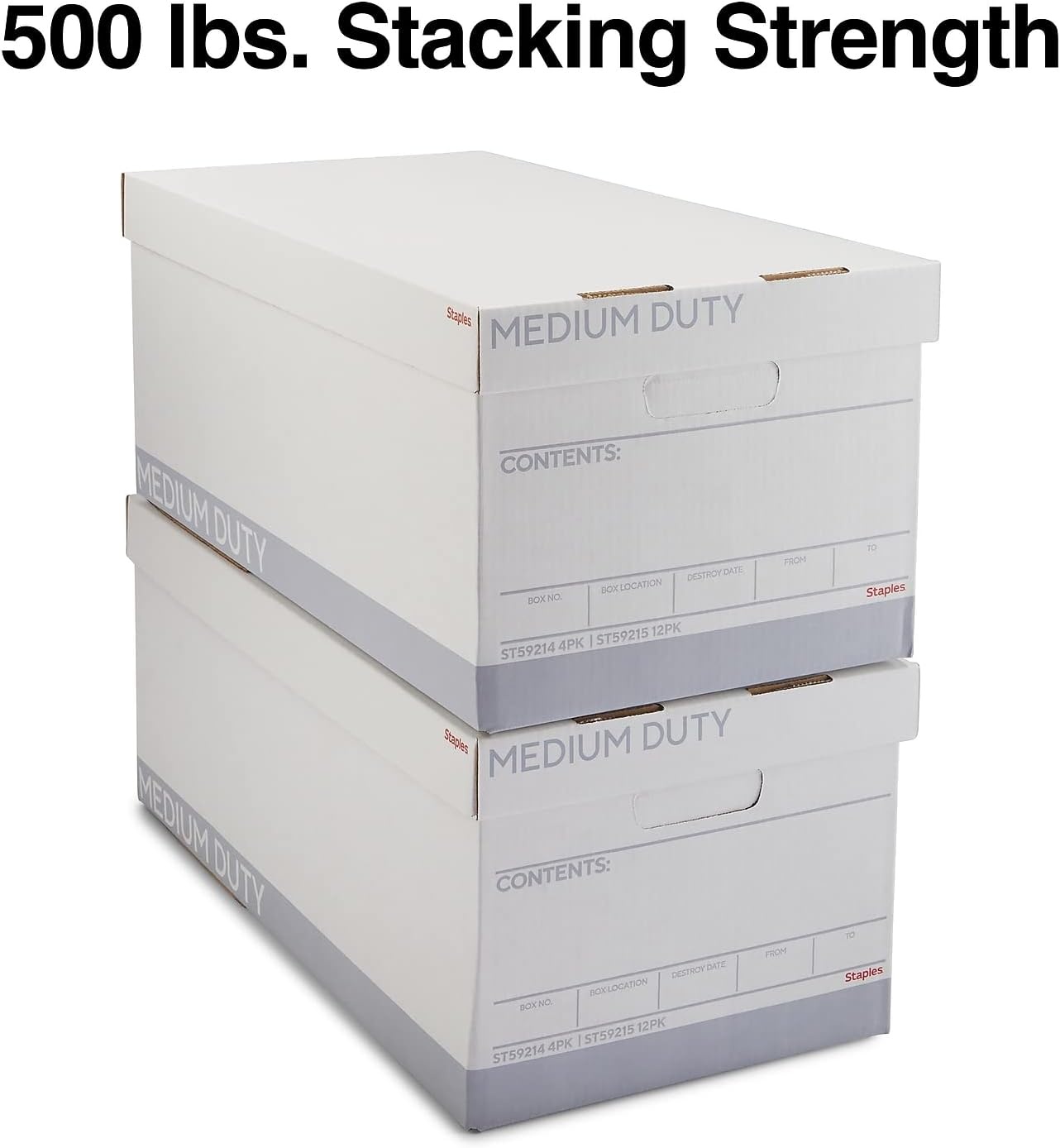image:imageSTAPLES Storage amp Filing Box HeavyDuty with Handles amp Removable Lid Letter amp Legal Size Documents Stackable 4Pack WhiteGray4 Pack