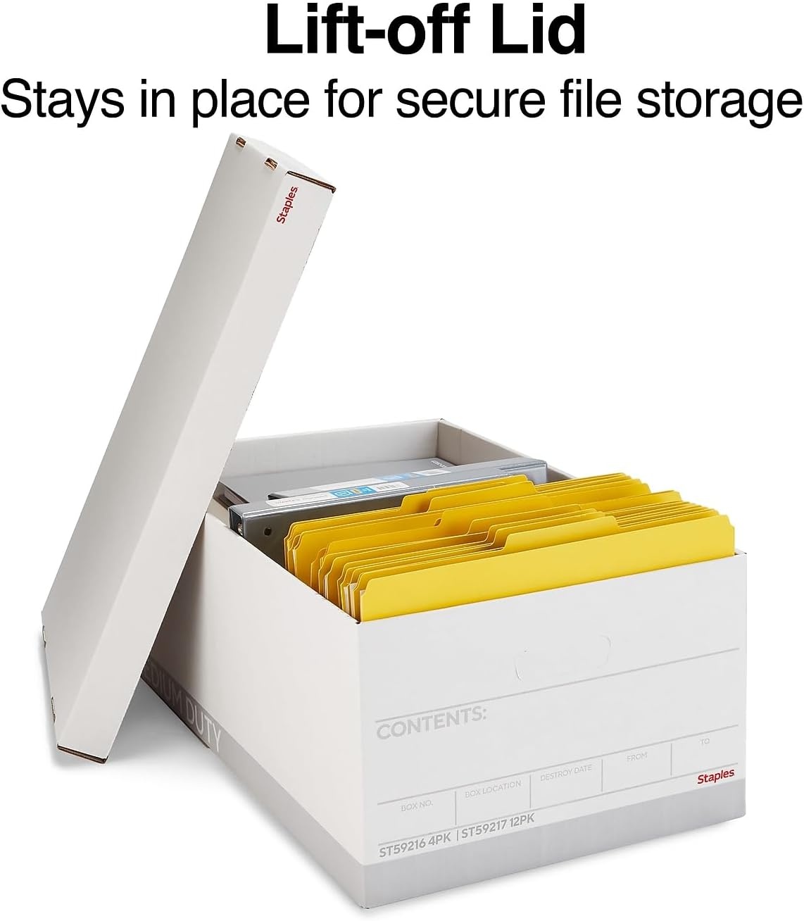 image:imageSTAPLES Storage amp Filing Box HeavyDuty with Handles amp Removable Lid Letter amp Legal Size Documents Stackable 4Pack WhiteGray4 Pack