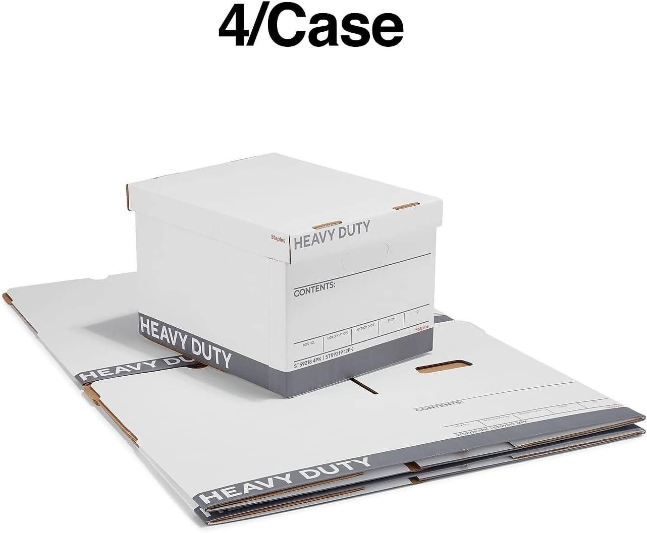 image:imageSTAPLES Storage amp Filing Box HeavyDuty with Handles amp Removable Lid Letter amp Legal Size Documents Stackable 4Pack WhiteGray4 Pack