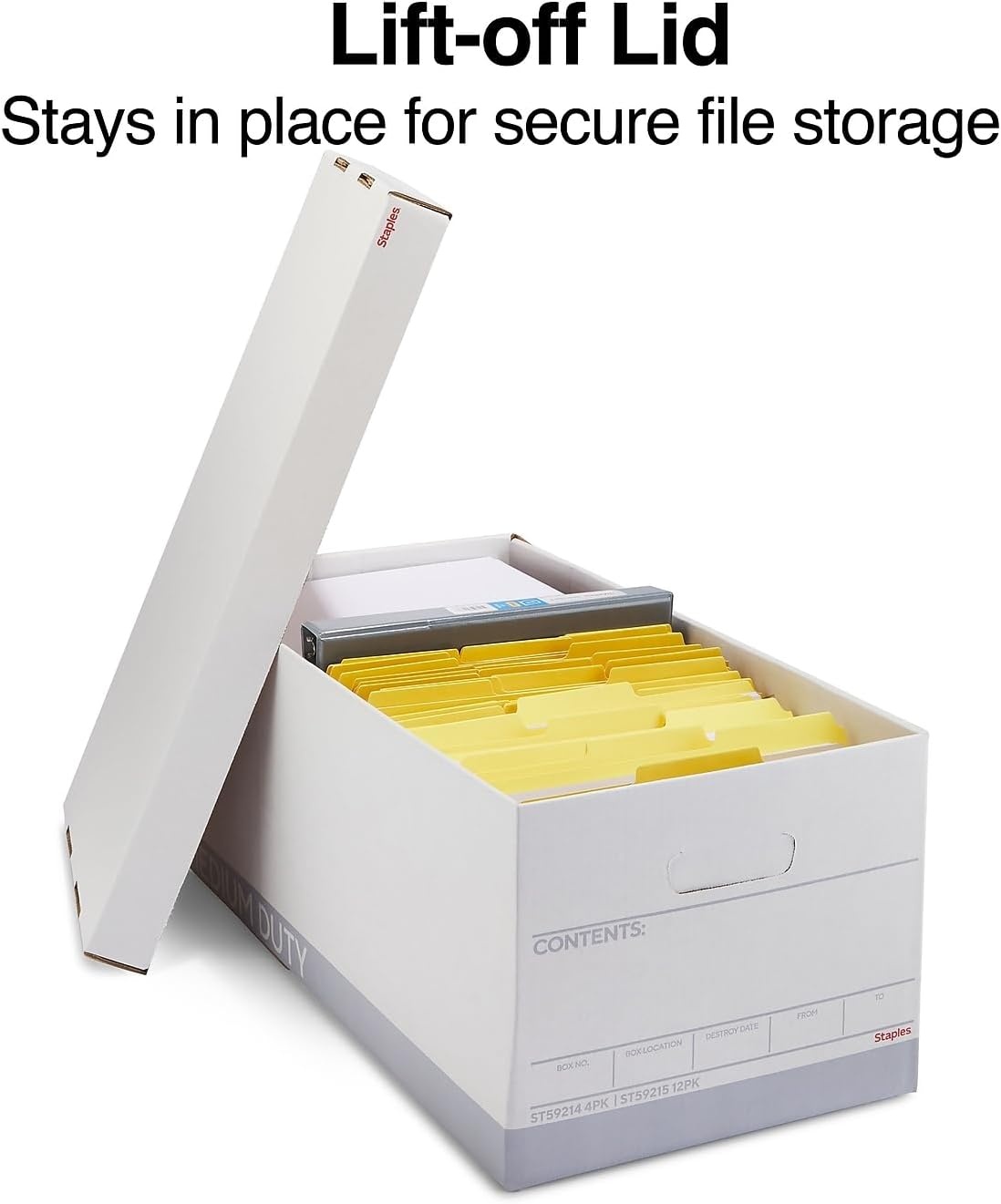 image:imageSTAPLES Storage amp Filing Box HeavyDuty with Handles amp Removable Lid Letter amp Legal Size Documents Stackable 4Pack WhiteGray4 Pack
