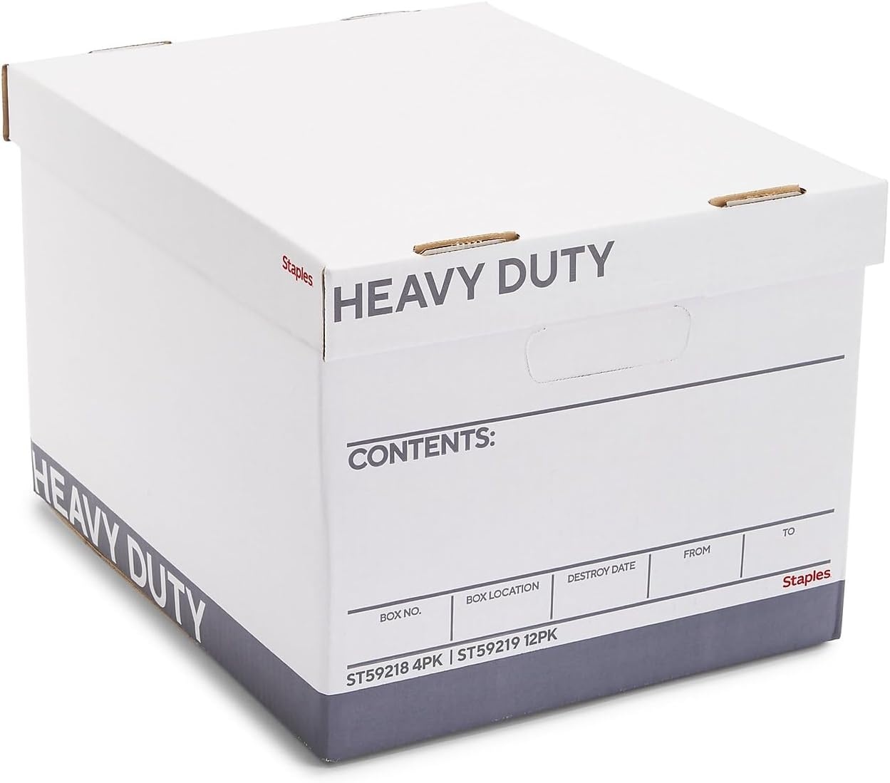 image:imageSTAPLES Storage amp Filing Box HeavyDuty with Handles amp Removable Lid Letter amp Legal Size Documents Stackable 4Pack WhiteGray4 Pack