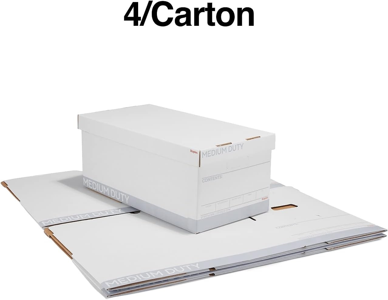 image:imageSTAPLES Storage amp Filing Box HeavyDuty with Handles amp Removable Lid Letter amp Legal Size Documents Stackable 4Pack WhiteGray4 Pack