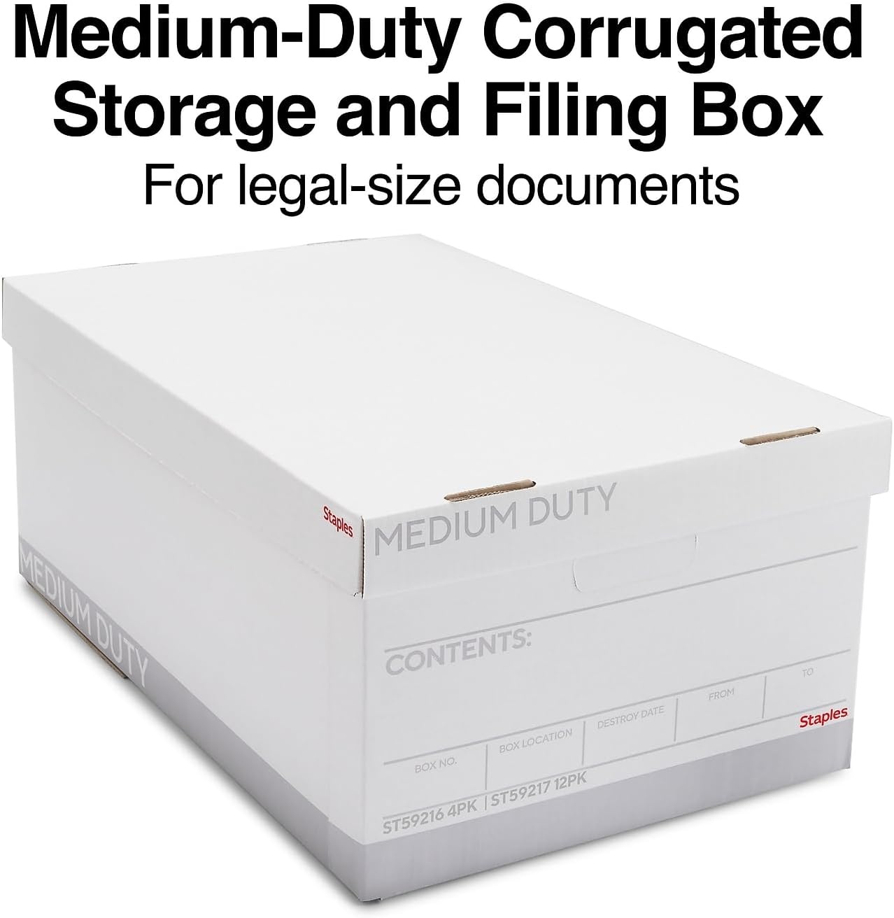 image:imageSTAPLES Storage amp Filing Box HeavyDuty with Handles amp Removable Lid Letter amp Legal Size Documents Stackable 4Pack WhiteGray4 Pack
