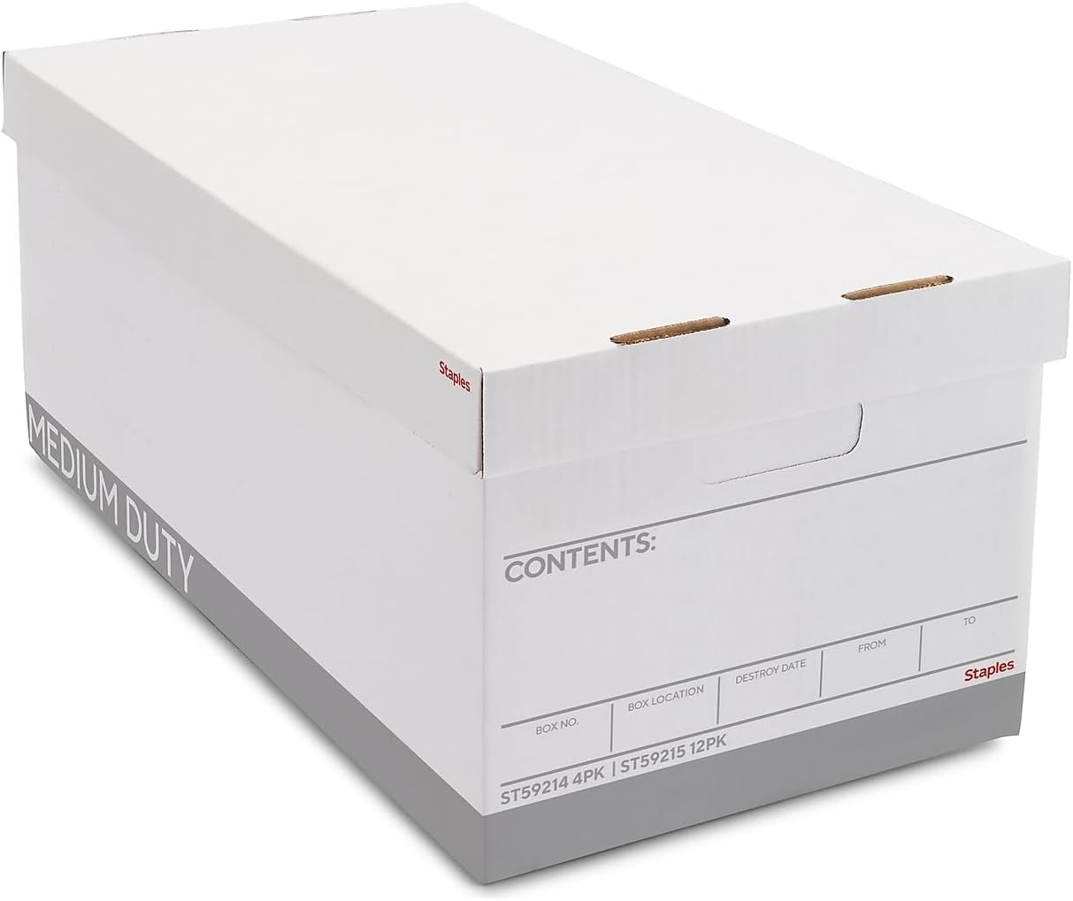 image:imageSTAPLES Storage amp Filing Box HeavyDuty with Handles amp Removable Lid Letter amp Legal Size Documents Stackable 4Pack WhiteGray4 Pack