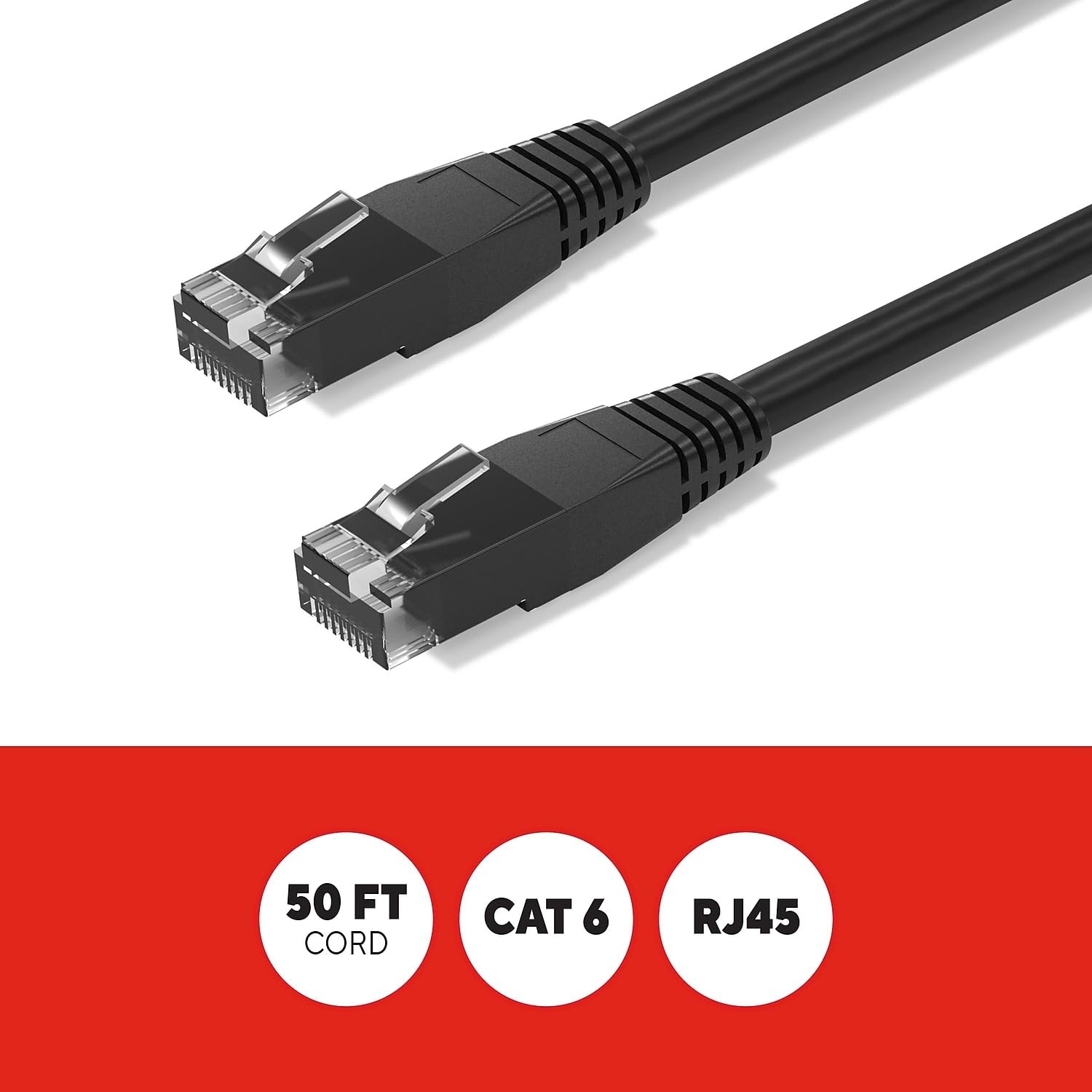 image:imageSTAPLES TECH Cat6 Ethernet Cable 50 ft RJ45 MaletoMale Network Patch Cable Black 10Pack
