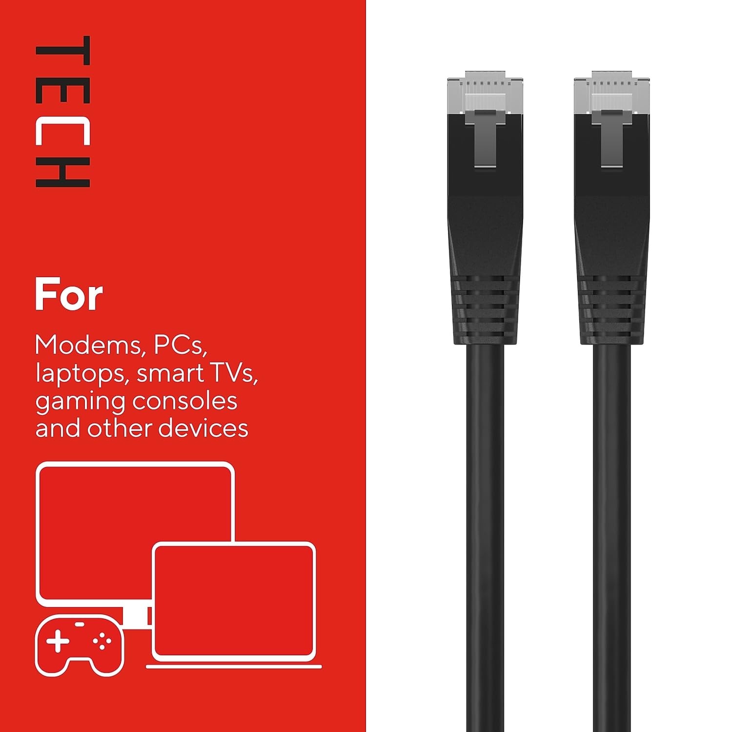 image:imageSTAPLES TECH Cat6 Ethernet Cable 50 ft RJ45 MaletoMale Network Patch Cable Black 10Pack