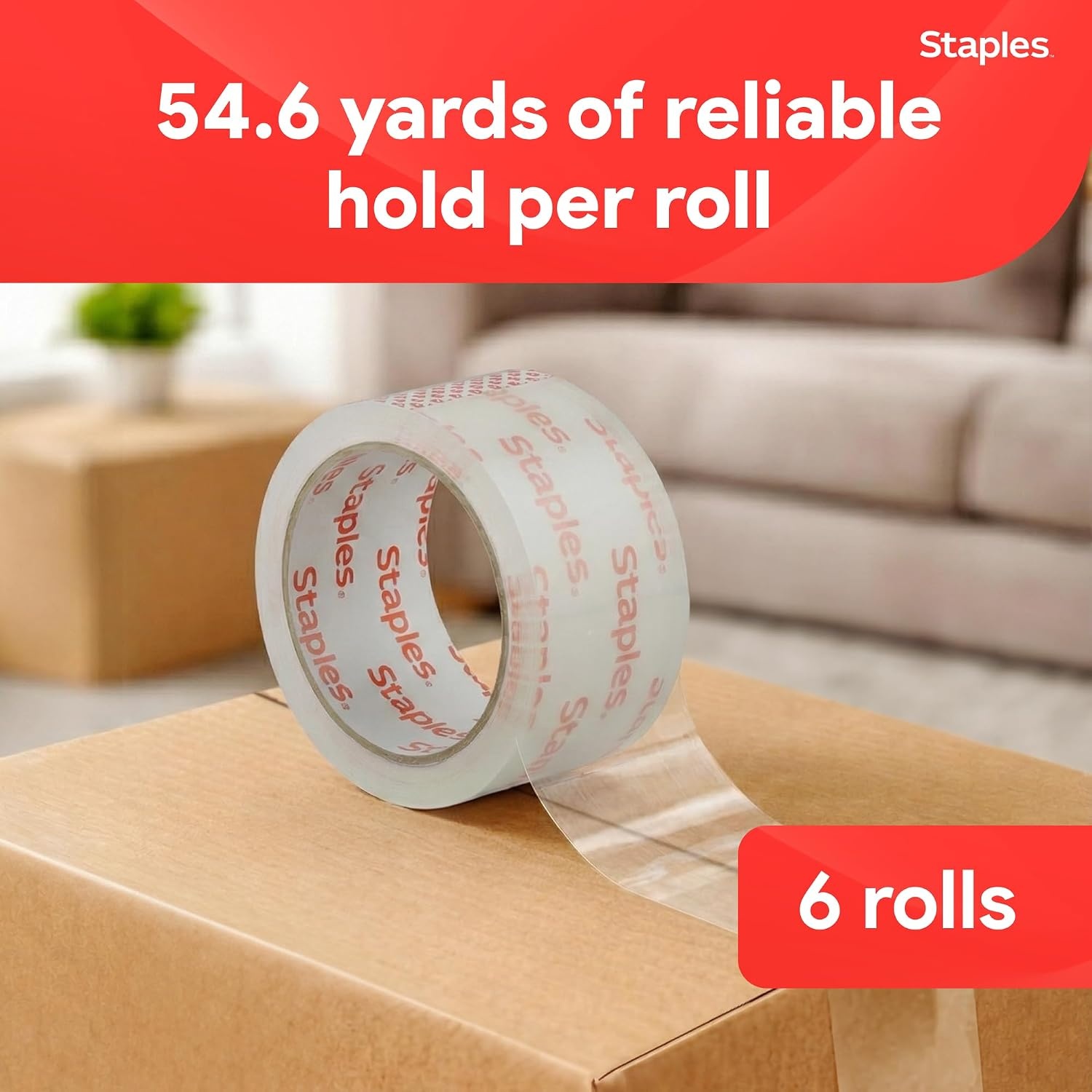 image:imageSTAPLES Ultra HeavyDuty Packing Tape 188 x 546 Yards Clear 6Roll Pack