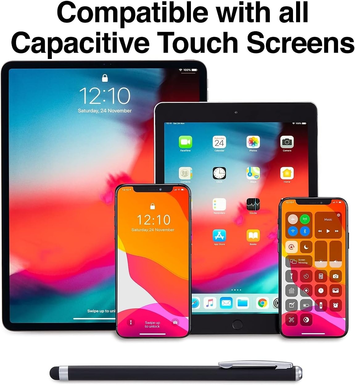 image:imageSTAPLES Universal Slim Stylus Pen HighPrecision Capacitive Tip for Touch Screens on iPad iPhone Android Tablets amp Smartphones Lightweight Design SilverBlack