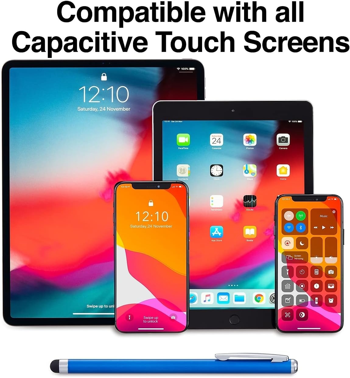 image:imageSTAPLES Universal Slim Stylus Pen HighPrecision Capacitive Tip for Touch Screens on iPad iPhone Android Tablets amp Smartphones Lightweight Design SilverBlue