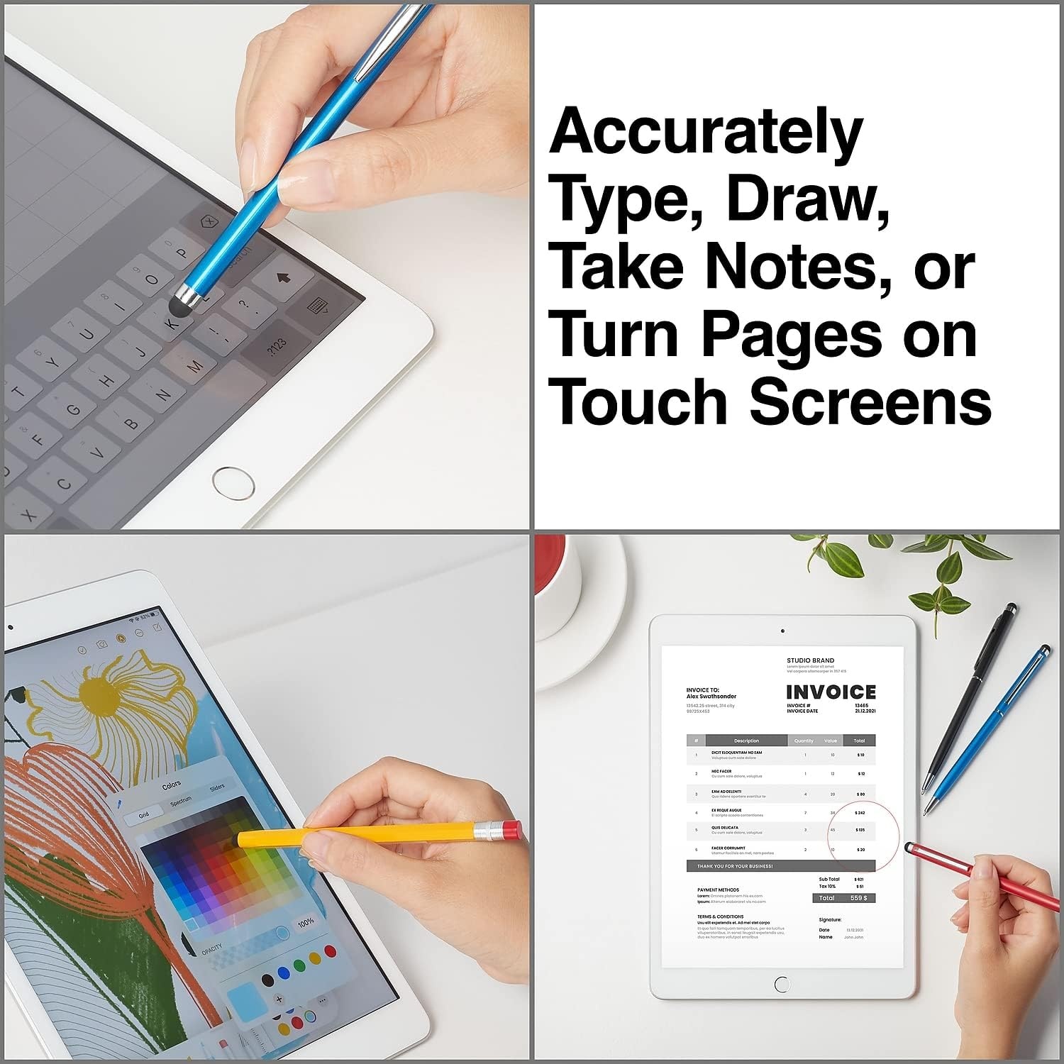 image:imageSTAPLES Universal Slim Stylus Pen HighPrecision Capacitive Tip for Touch Screens on iPad iPhone Android Tablets amp Smartphones Lightweight Design SilverBlue