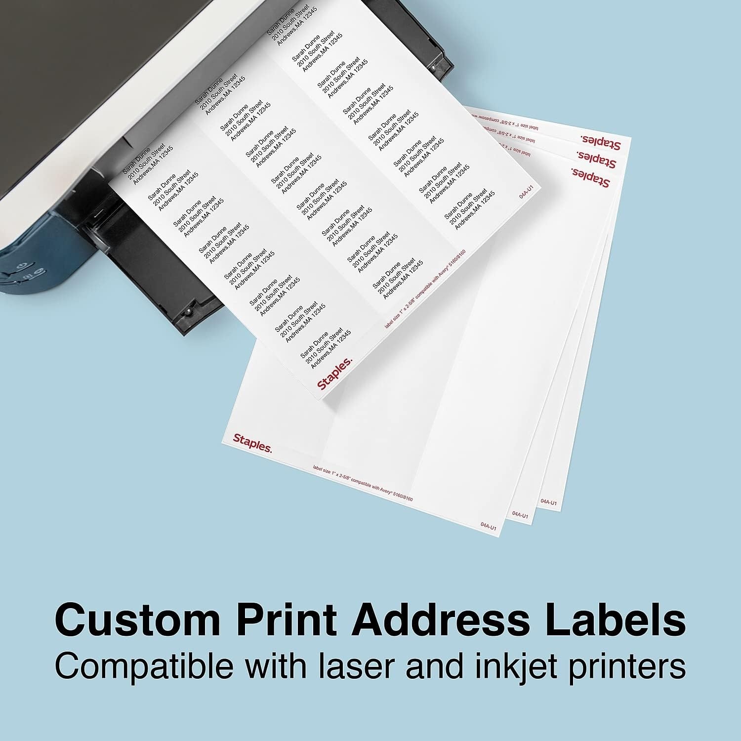 image:imageStaples 1 x 258 Address Labels White EasyPeel Printable Laser amp Inkjet Mailing Labels 30 Labels per Sheet 100Pack30 000 Labels