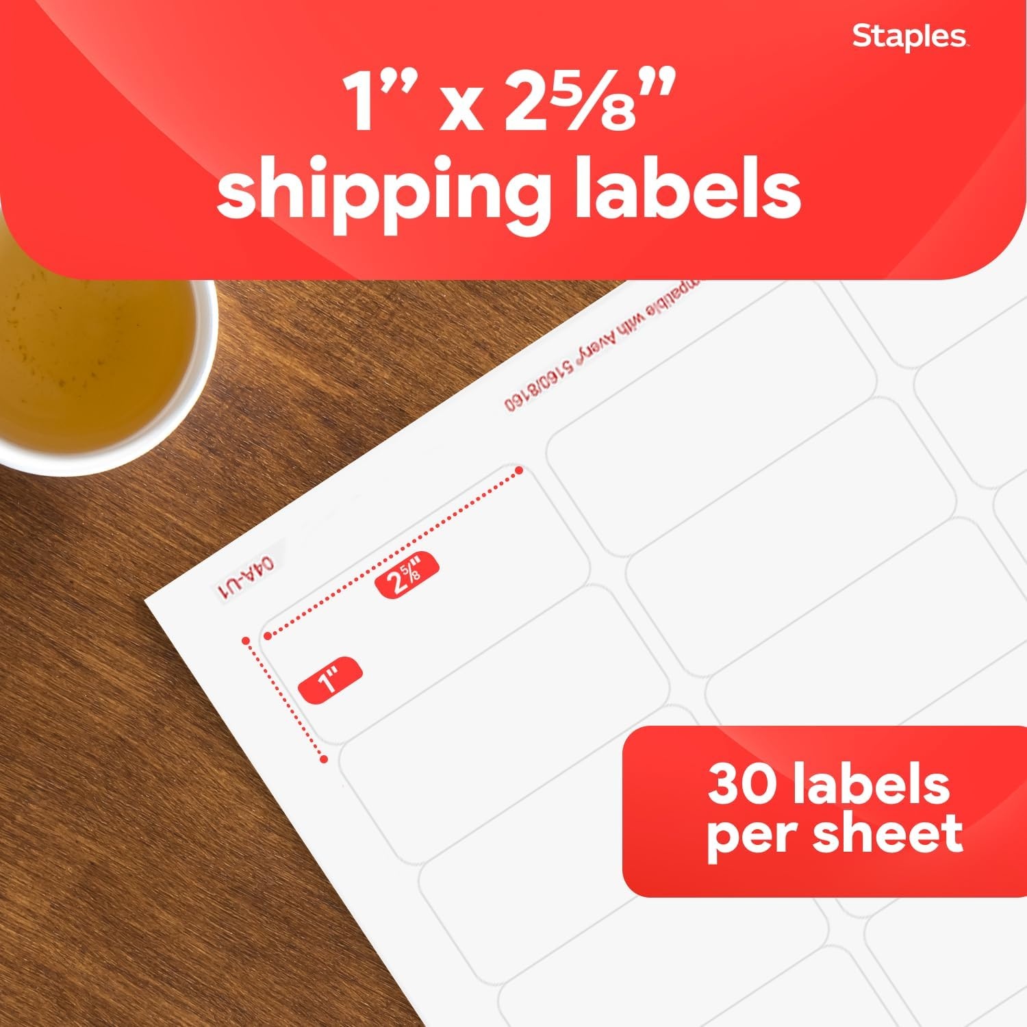 image:imageStaples 1 x 258 Address Labels White EasyPeel Printable Laser amp Inkjet Mailing Labels 30 Labels per Sheet 100Pack7 500 Labels