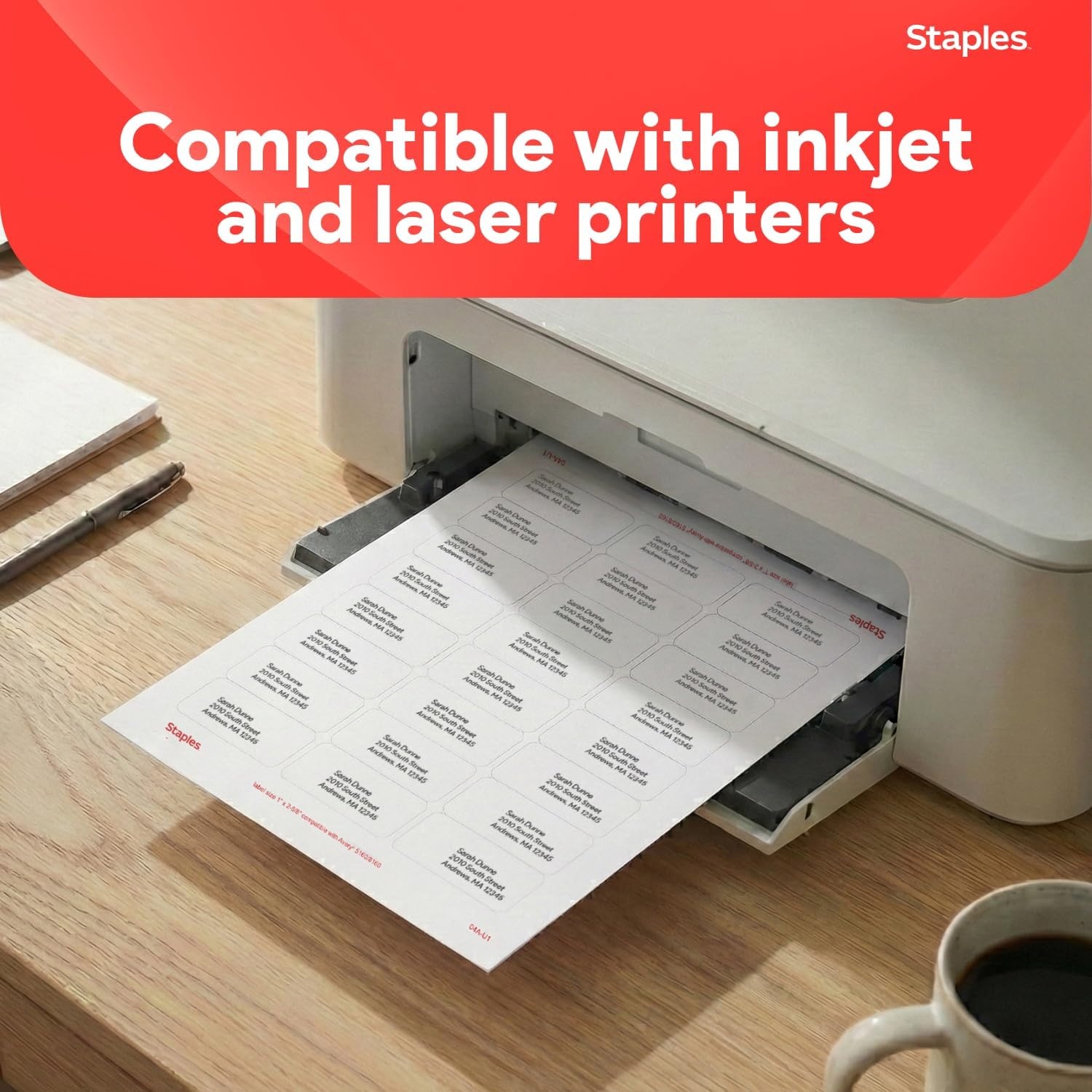 image:imageStaples 1 x 258 Address Labels White EasyPeel Printable Laser amp Inkjet Mailing Labels 30 Labels per Sheet 100Pack7 500 Labels