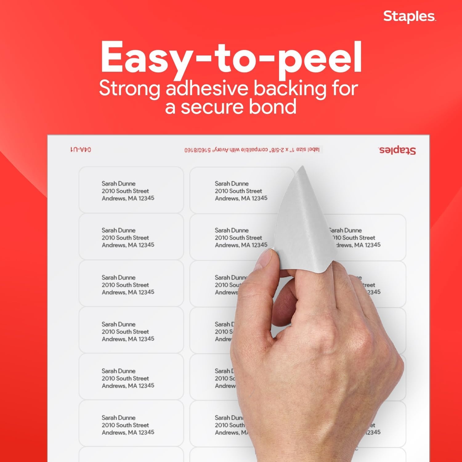 image:imageStaples 1 x 258 Address Labels White EasyPeel Printable Laser amp Inkjet Mailing Labels 30 Labels per Sheet 100Pack7 500 Labels