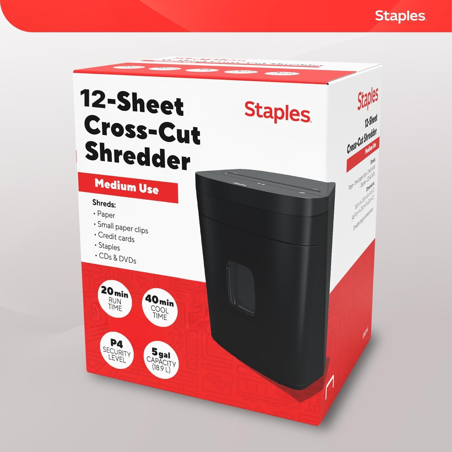 image:imageStaples 12Sheet MicroCut Paper Shredder HighSecurity Shreds Credit Cards for Home amp Office AntiJam Black12 Sheet Tall