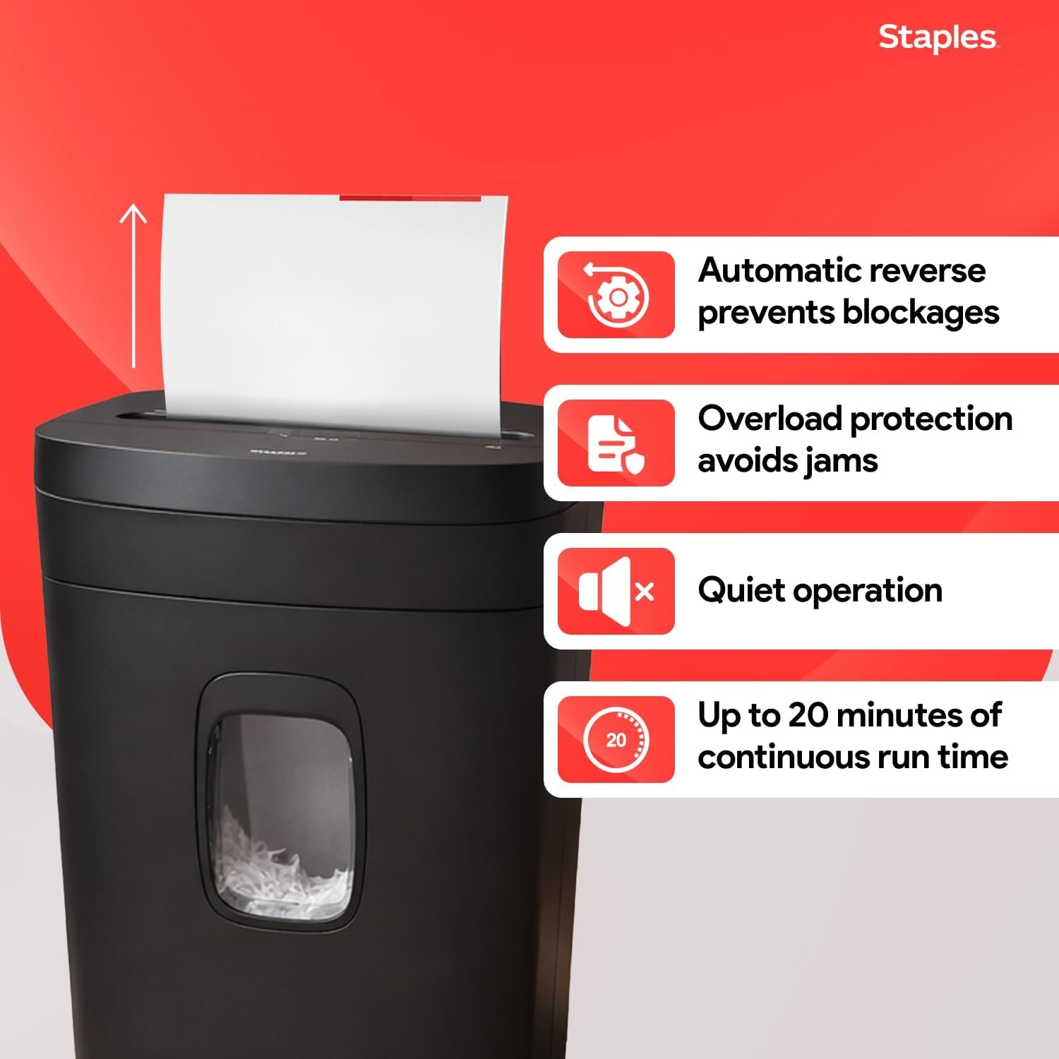 image:imageStaples 12Sheet MicroCut Paper Shredder HighSecurity Shreds Credit Cards for Home amp Office AntiJam Black12 Sheet Tall