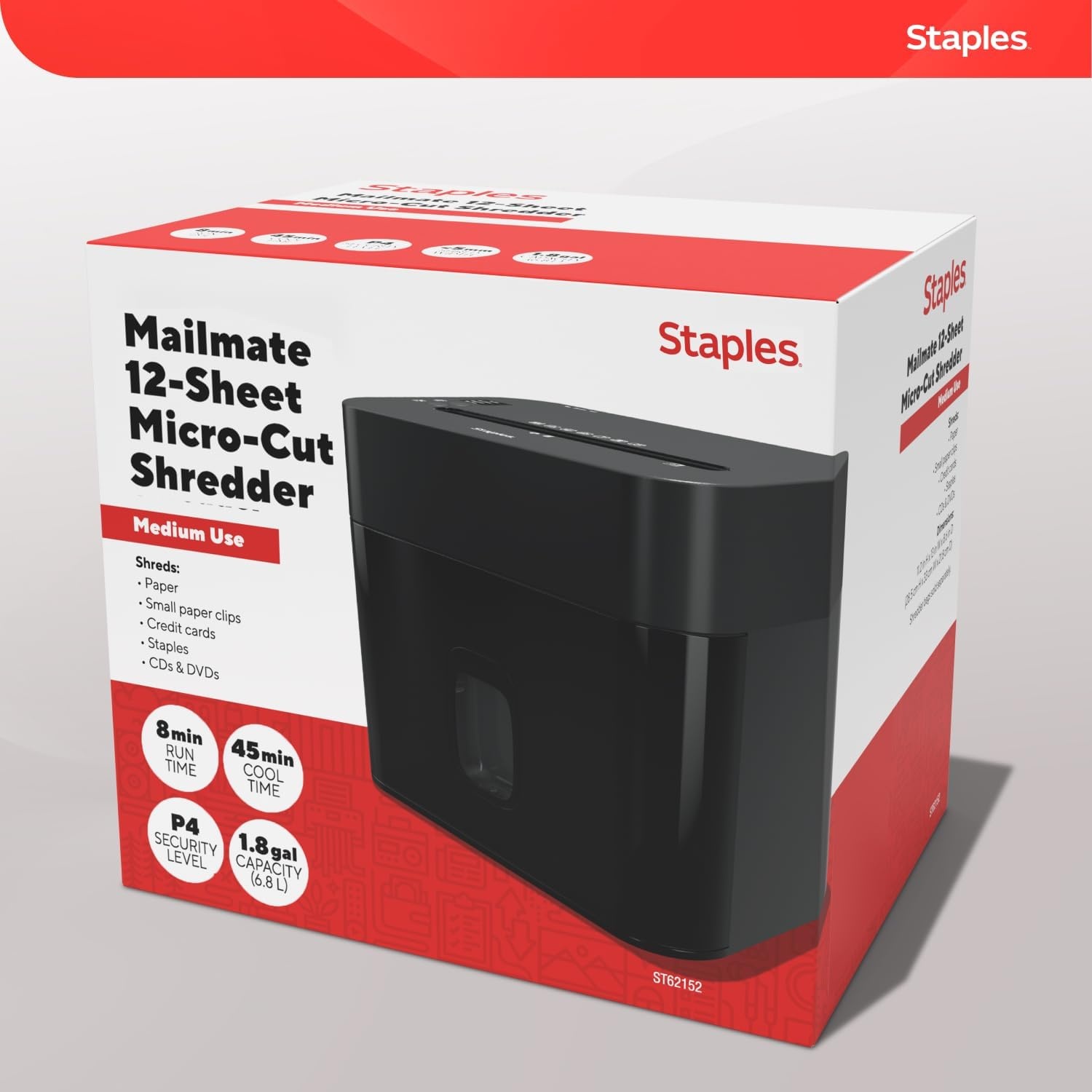 image:imageStaples 12Sheet MicroCut Paper Shredder HighSecurity Shreds Credit Cards for Home amp Office AntiJam Black12 Sheet Wide