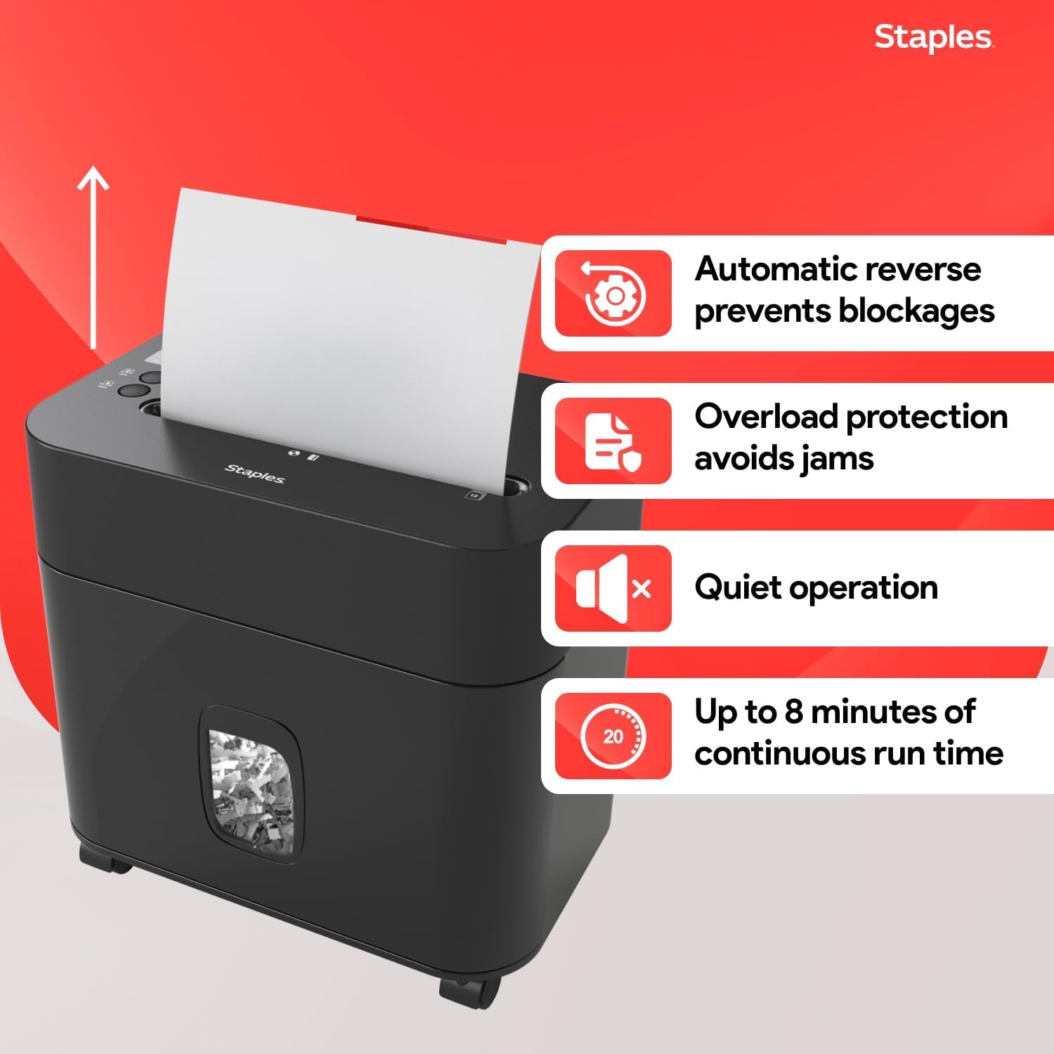 image:imageStaples 12Sheet MicroCut Paper Shredder HighSecurity Shreds Credit Cards for Home amp Office AntiJam Black12 Sheet Wide