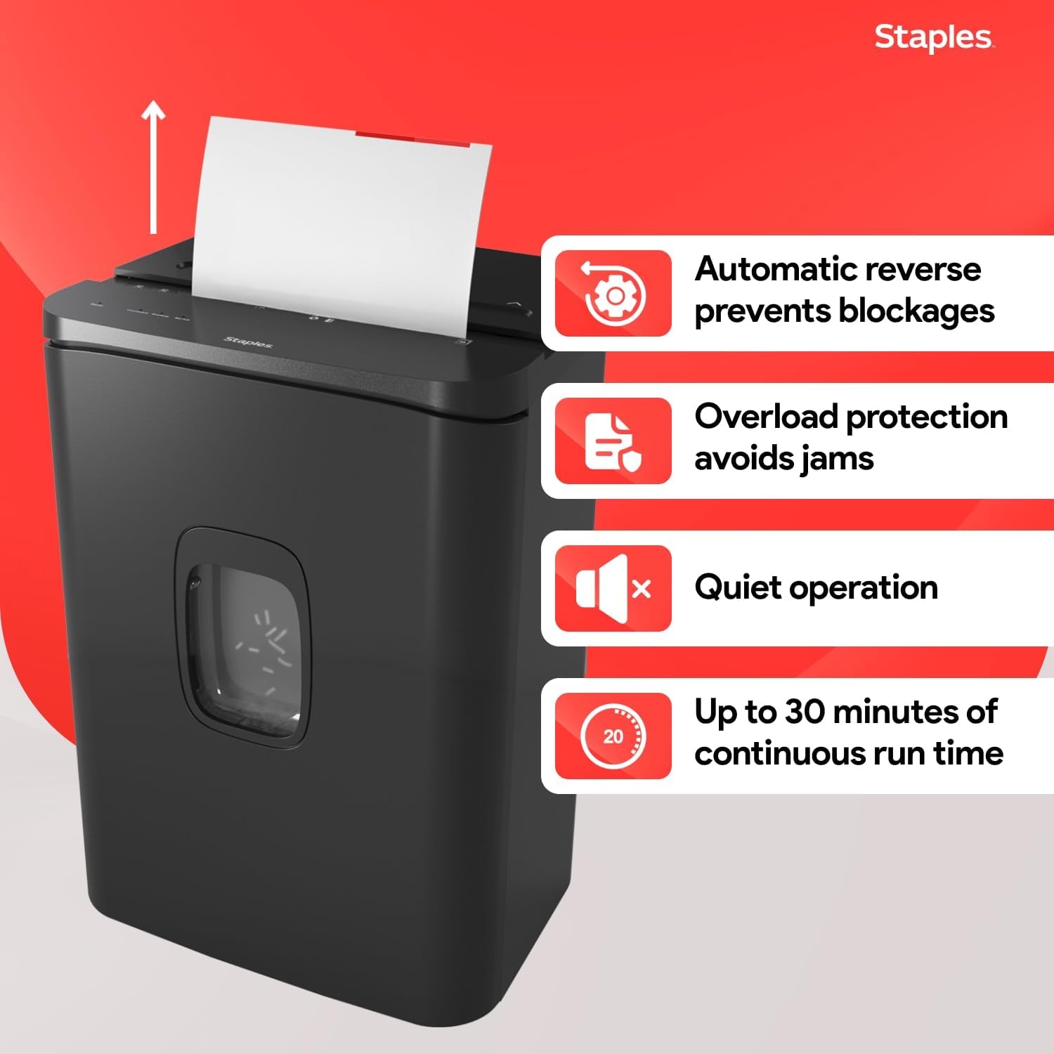 image:imageStaples 12Sheet MicroCut Paper Shredder HighSecurity Shreds Credit Cards for Home amp Office AntiJam Black20 Sheet
