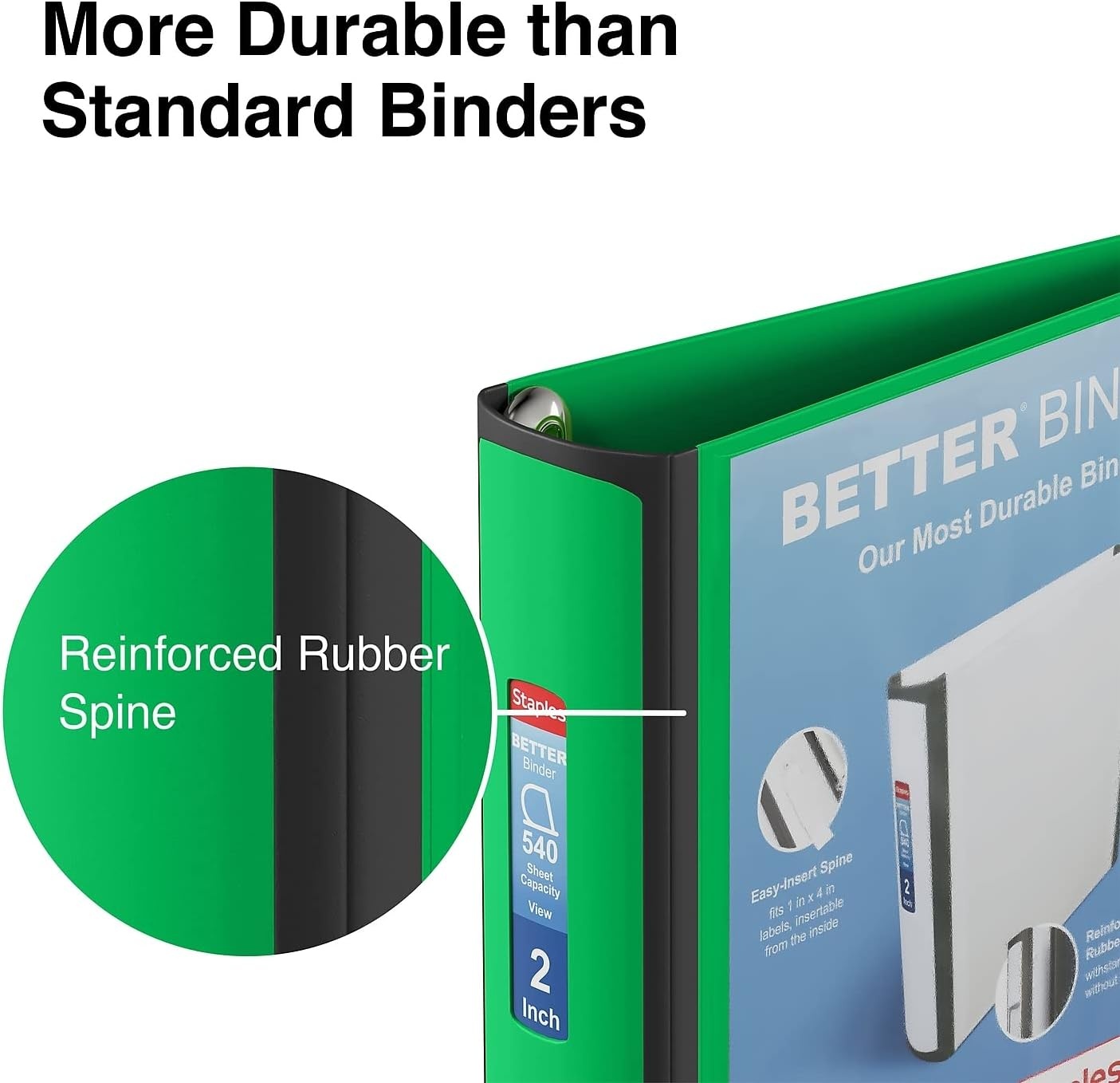 image:imageStaples 2Inch 3Ring Better Binder Durable View Binder for Office amp School Storage Green 2Pack