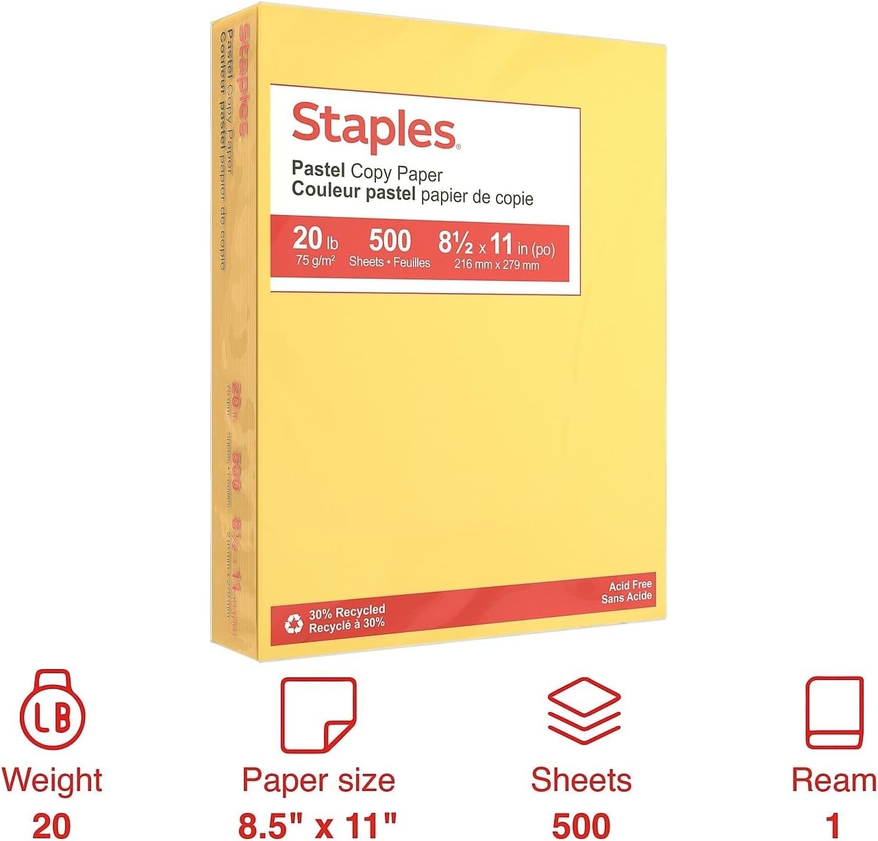 image:imageStaples 30 Recycled 85 x 11 Inch 20 lbs 500Sheets Pack Blue For Office School amp HomeCanary