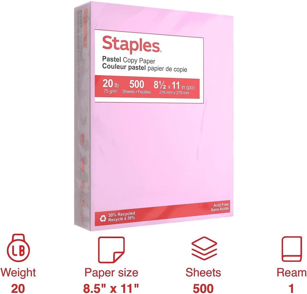 image:imageStaples 30 Recycled 85 x 11 Inch 20 lbs 500Sheets Pack Blue For Office School amp HomeLilac
