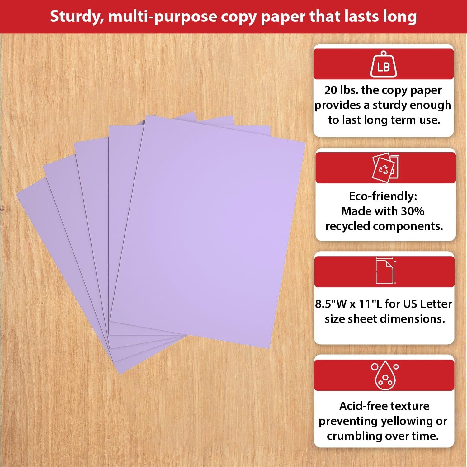 image:imageStaples 30 Recycled 85 x 11 Inch 20 lbs 500Sheets Pack Blue For Office School amp HomeLilac