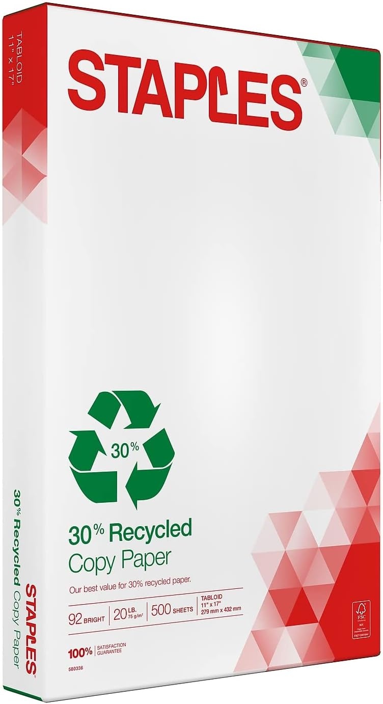 image:imageStaples 30 Recycled Copy Paper 8 12 x 11 Case For Office School amp Home11 x 17