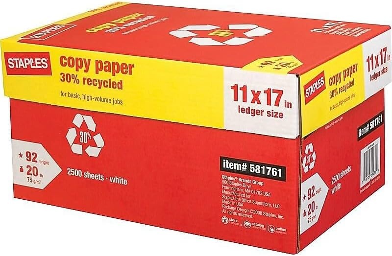 image:imageStaples 30 Recycled Copy Paper 8 12 x 11 Case For Office School amp Home11 x 17