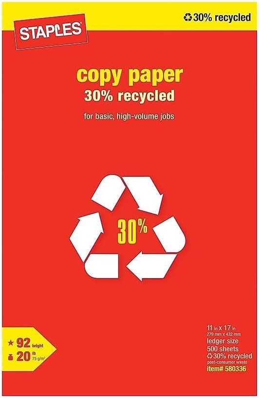 image:imageStaples 30 Recycled Copy Paper 8 12 x 11 Case For Office School amp Home11 x 17