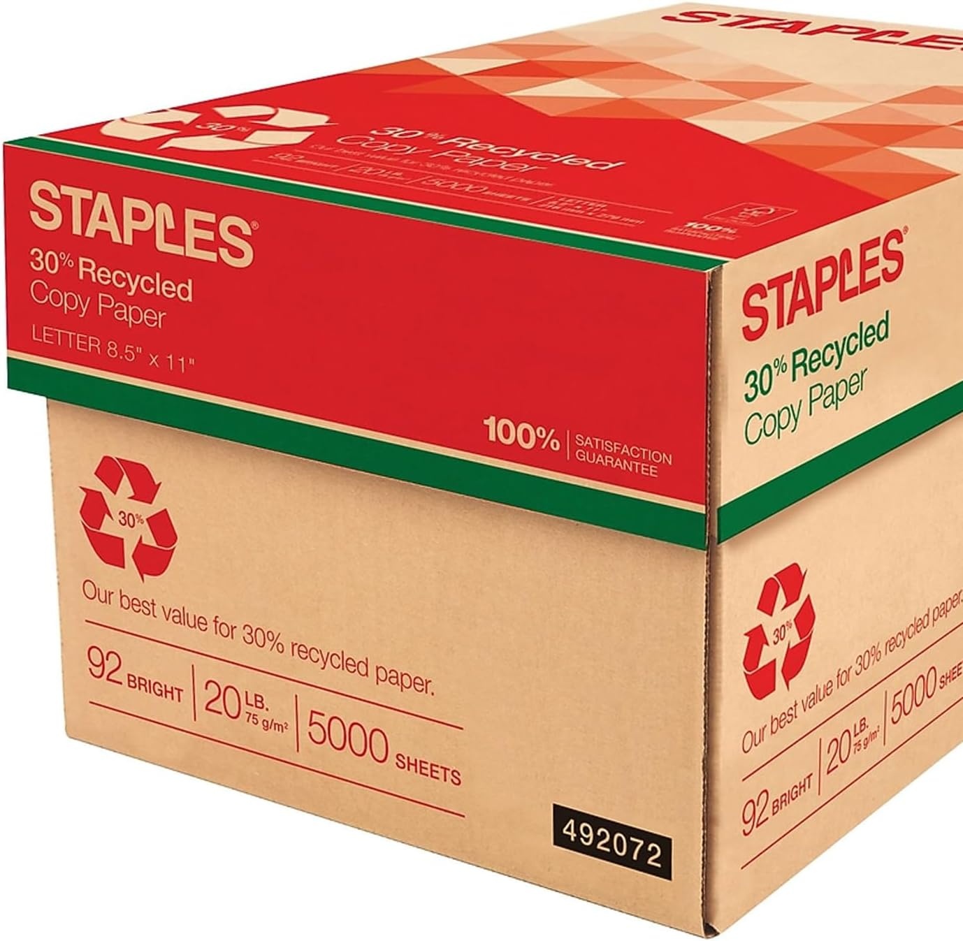 image:imageStaples 30 Recycled Copy Paper 8 12 x 11 Case For Office School amp Home85 x 11