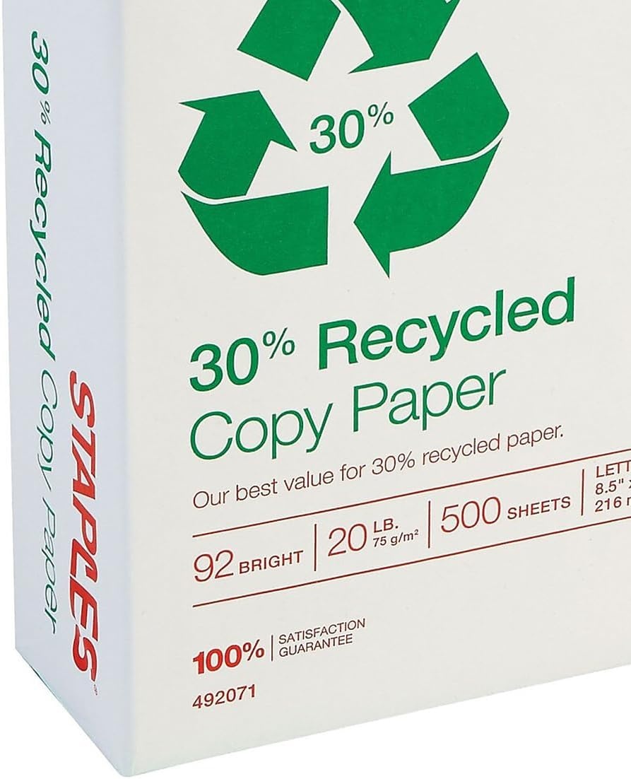 image:imageStaples 30 Recycled Copy Paper 8 12 x 11 Case For Office School amp Home85 x 11